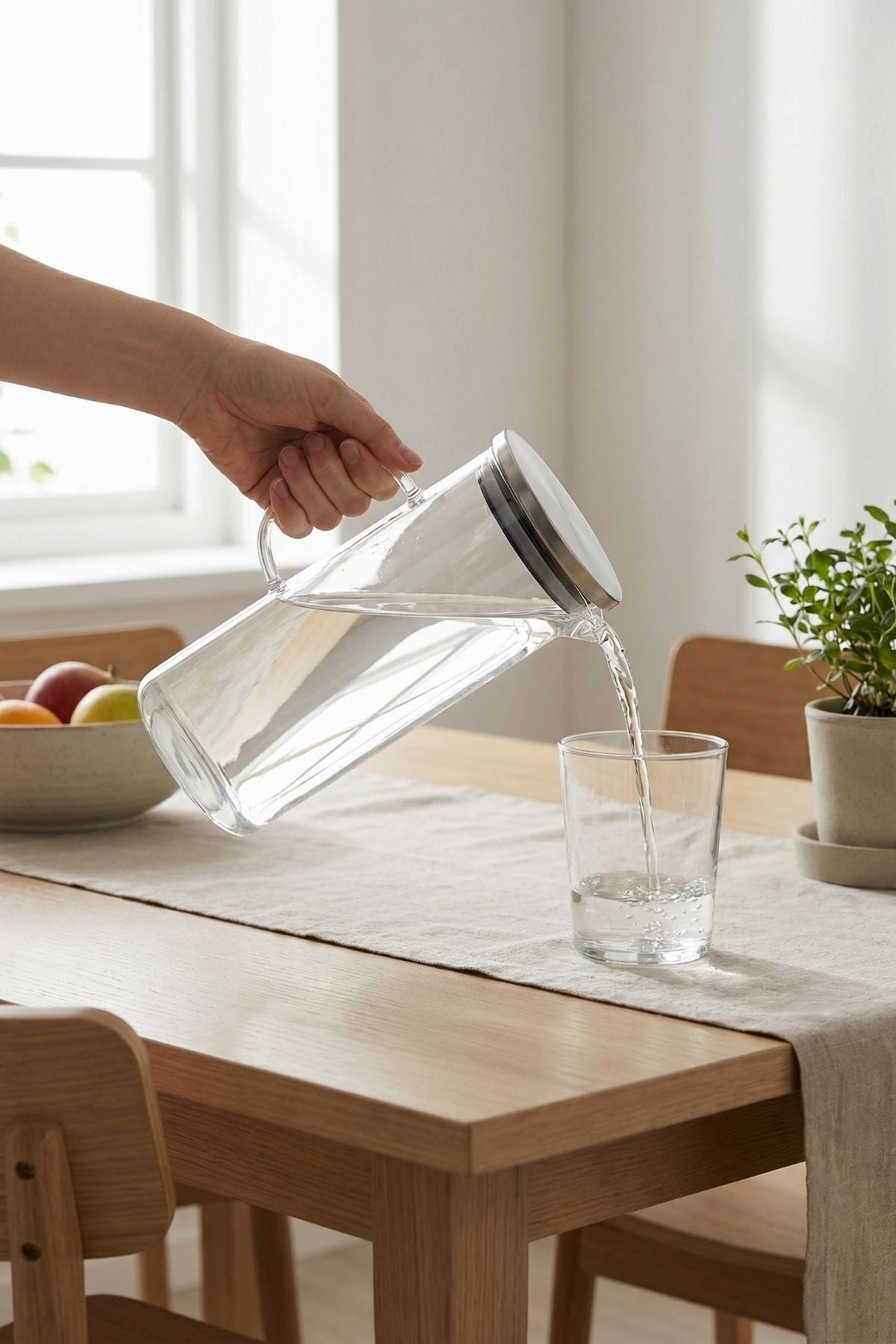 Metal Kapaklı Borosilikat Cam Sürahi - 1.5 Litre