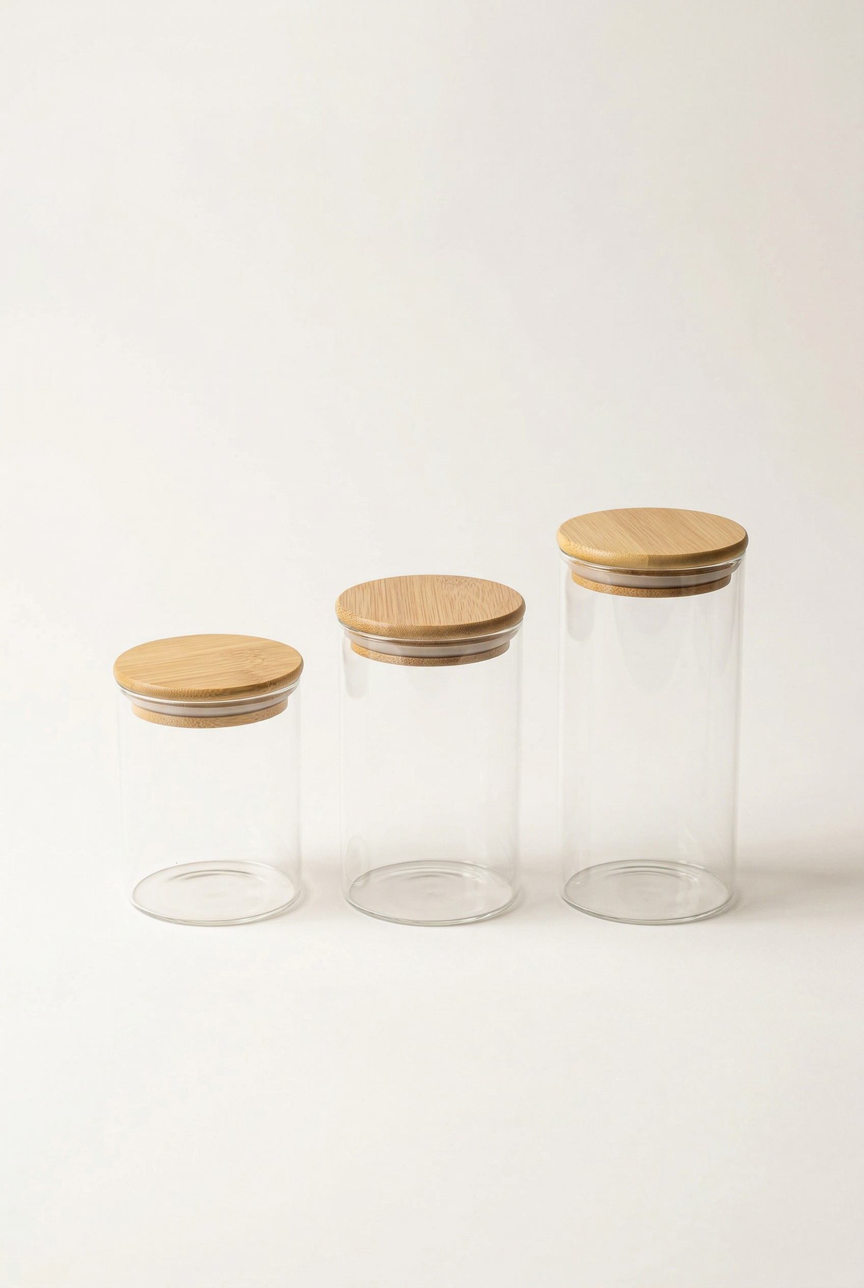 Bambu Kapaklı 3'lü Cam Kavanoz Seti / 200-250-340 ML