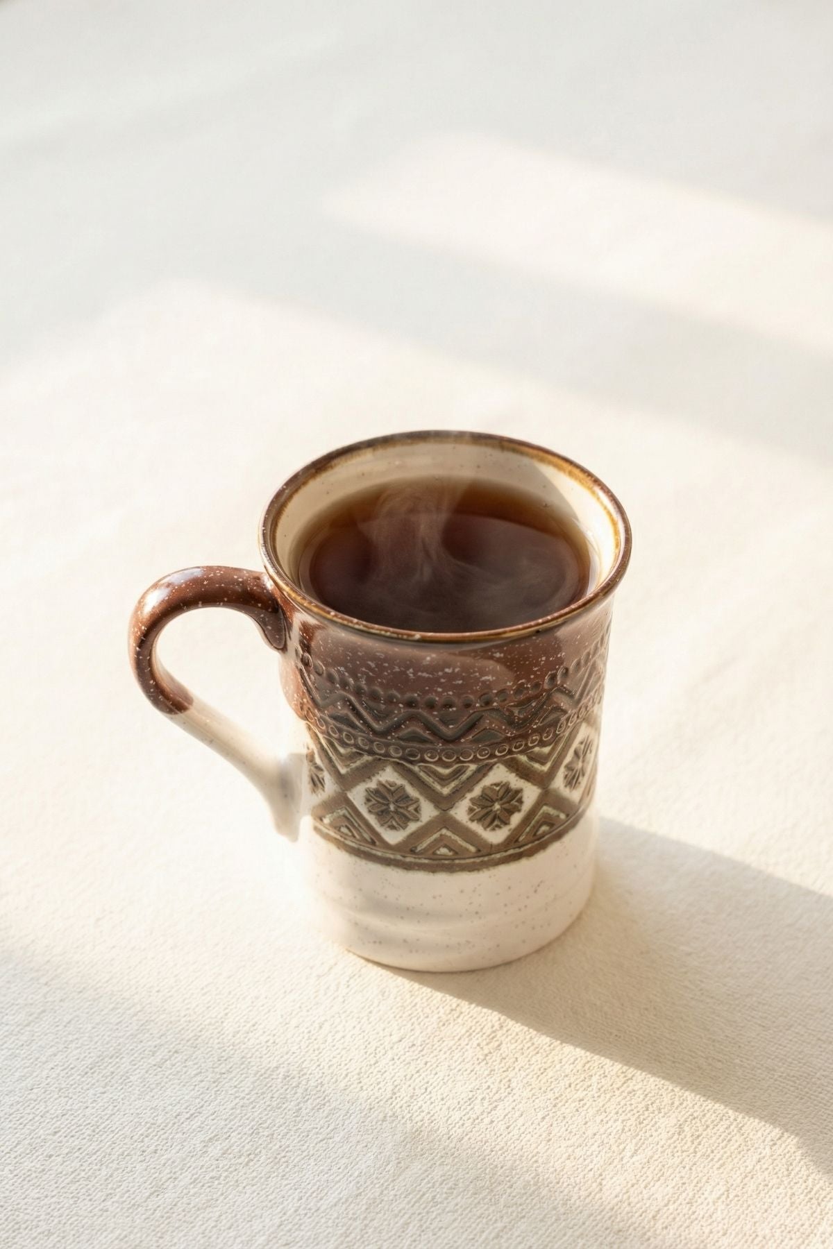 Etnik Desen Porselen Kupa 400 ML - Kahverengi