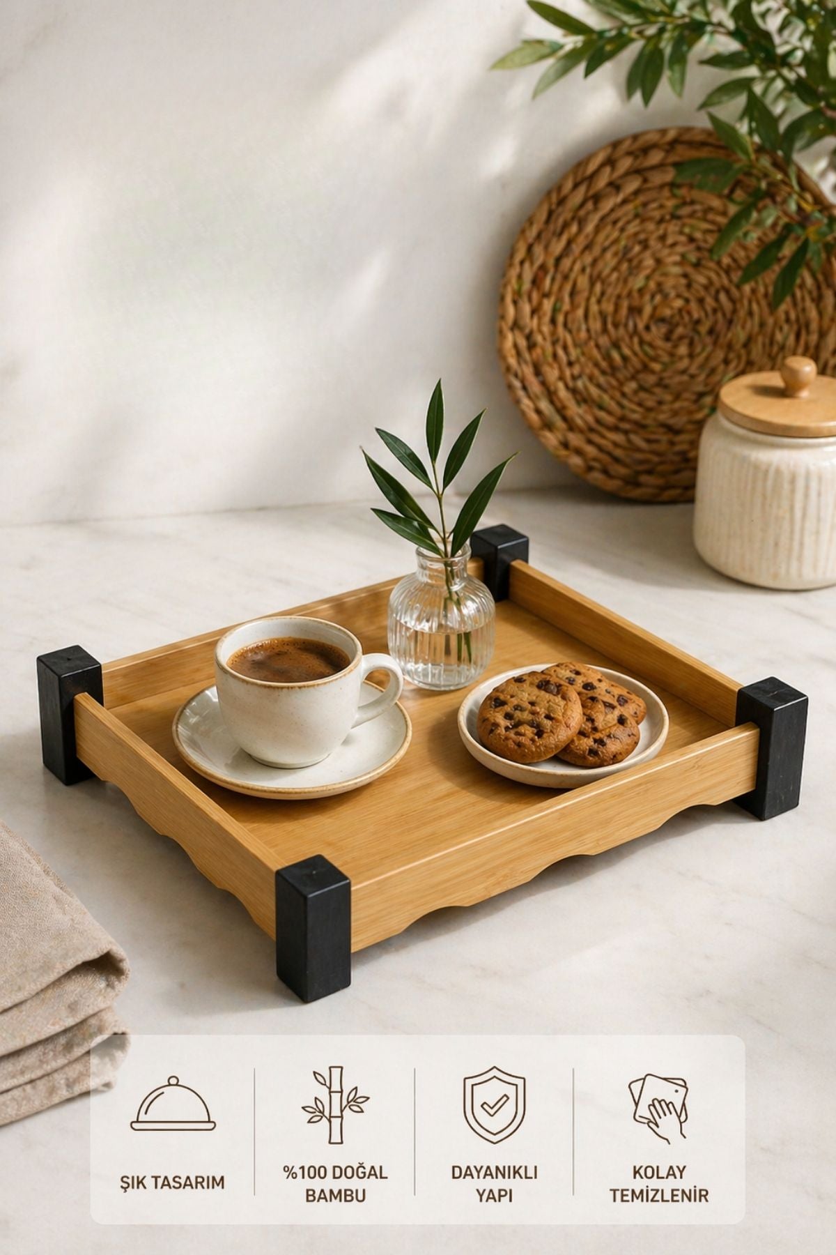 Bambu Ayaklı Tepsi 26*26 Cm
