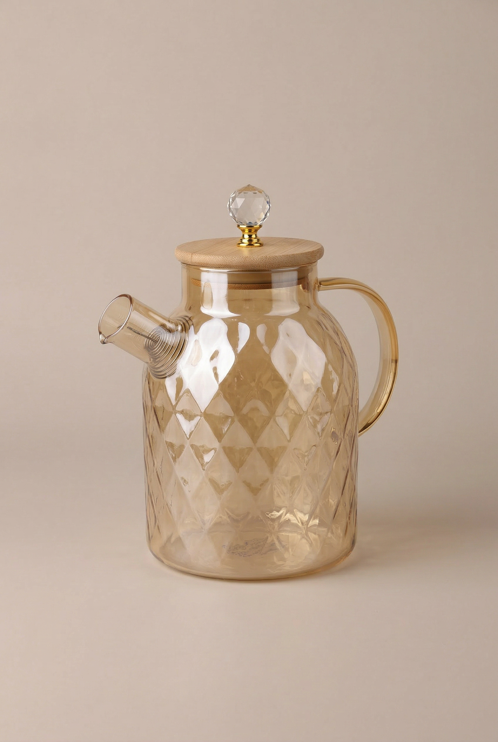 Kristal Desenli, Isıya Dayanıklı Gold Cam Demlik - 1600 ML