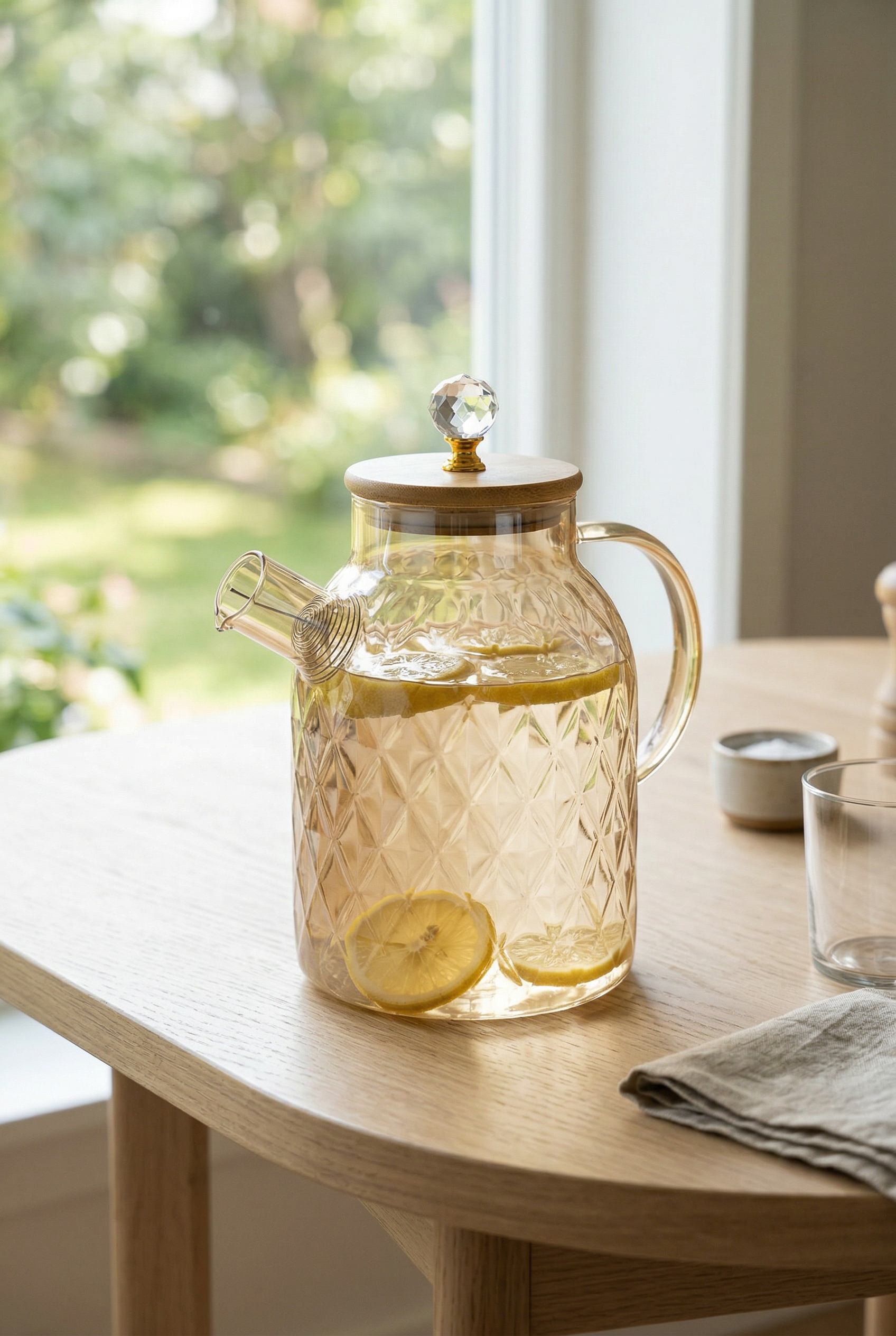 Kristal Desenli, Isıya Dayanıklı Gold Cam Demlik - 1600 ML