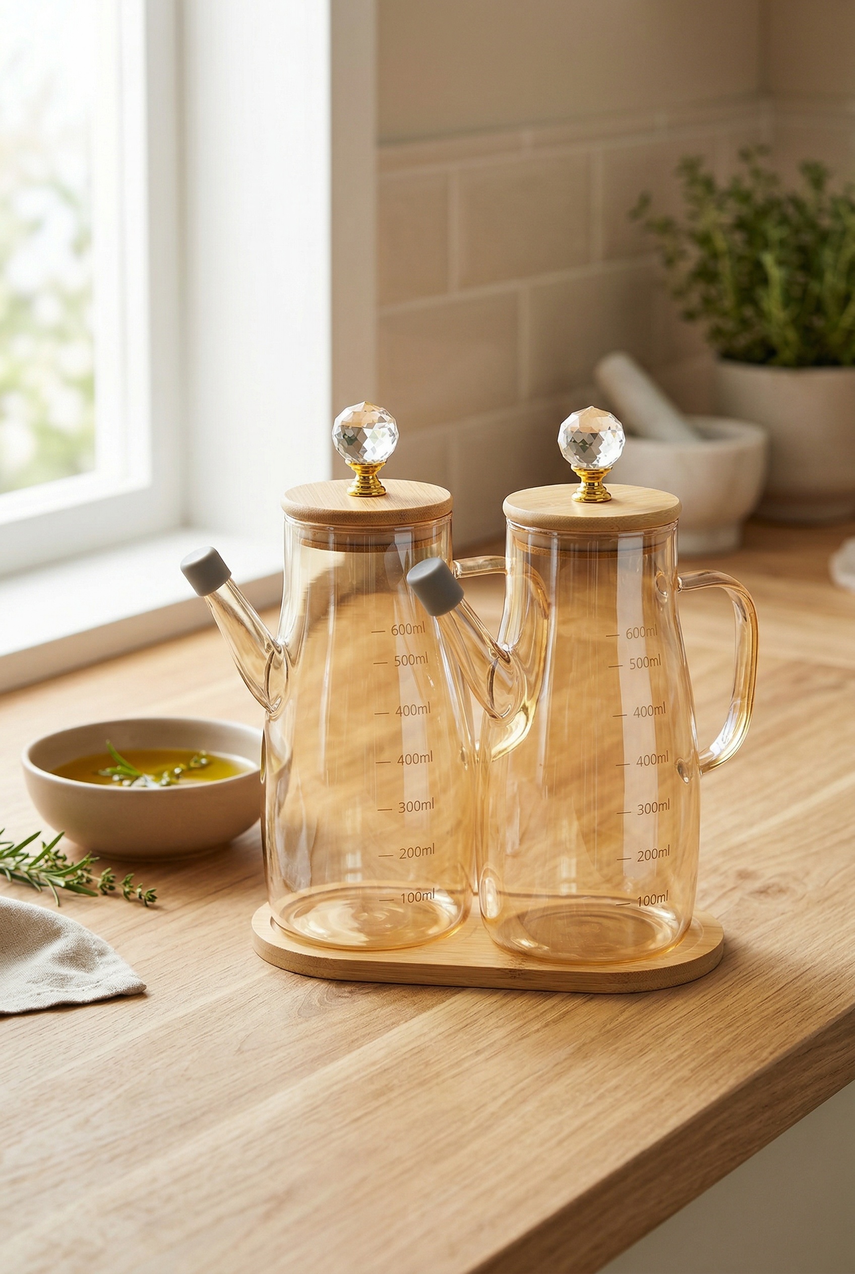 2'li Gold Detaylı Borosilikat Cam Yağdanlık Seti