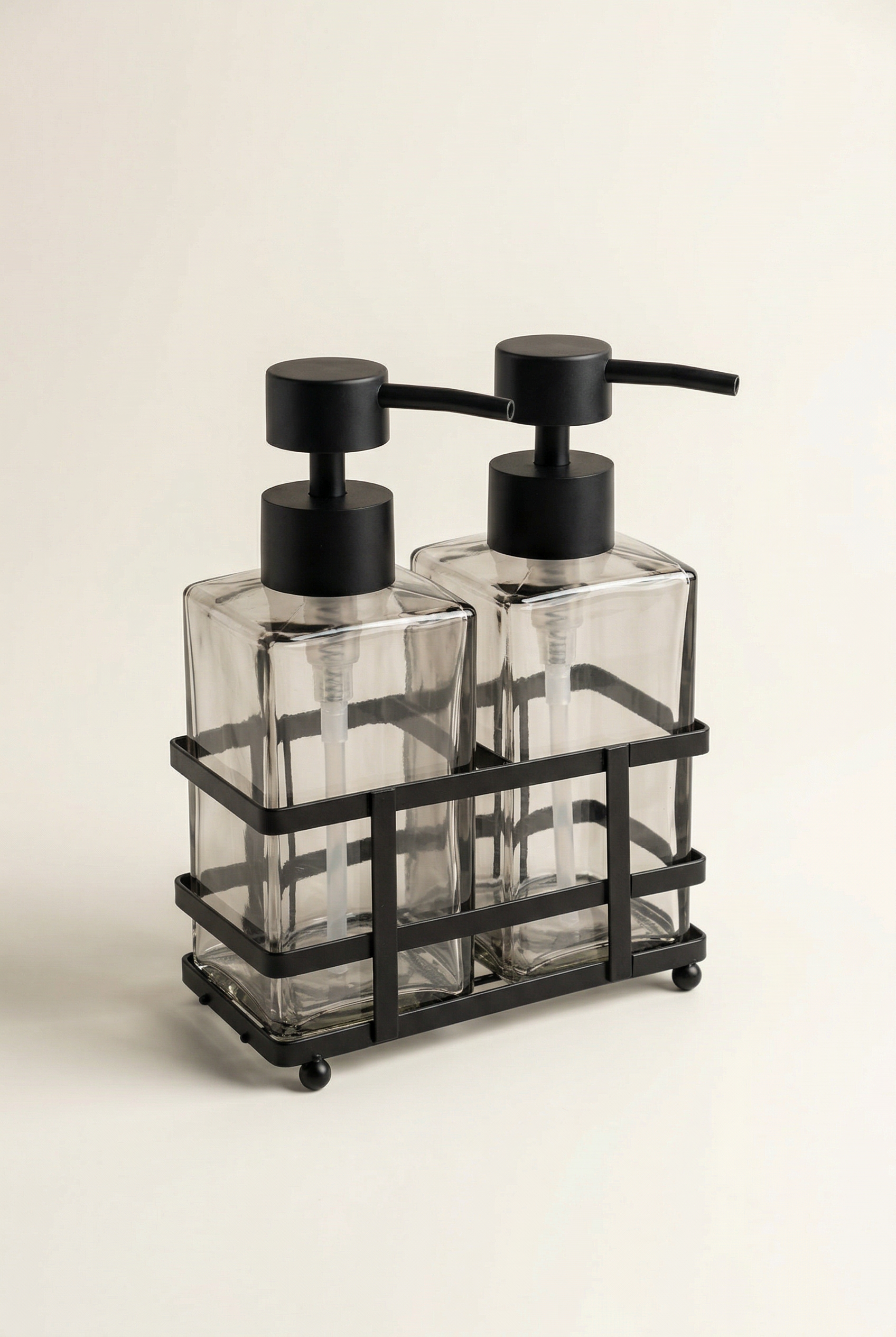 Metal Standlı 2'li Cam Sıvı Sabunluk - Siyah