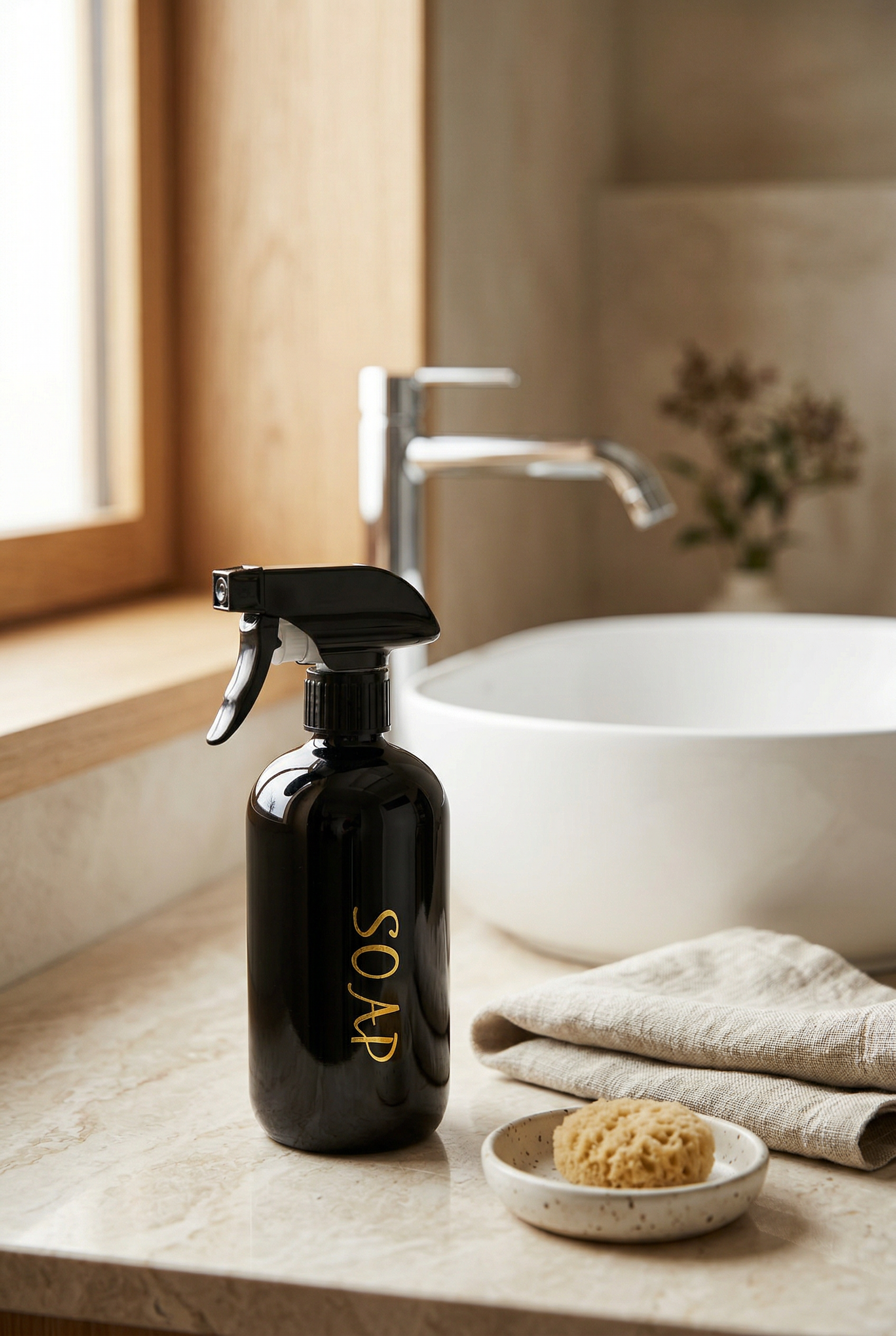 500 ML Sprey Başlıklı Cam Sabunluk / Temizlik Şişesi