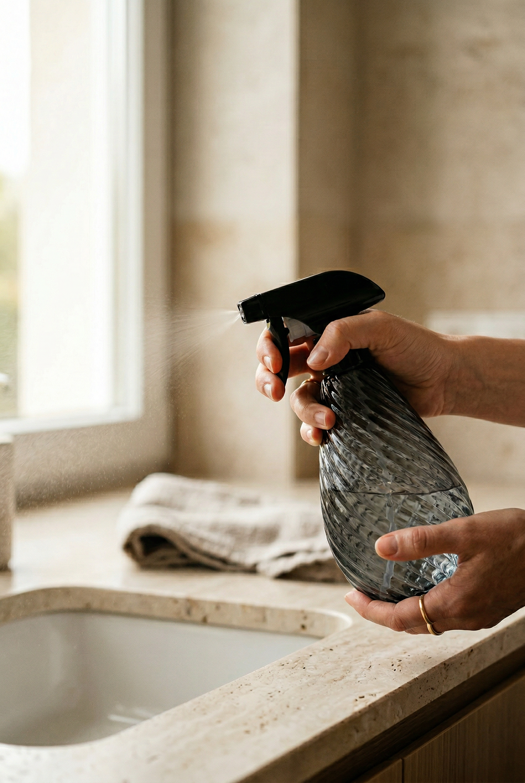 500 ML Çizgili Sprey Başlıklı Cam Sabunluk / Temizlik Şişesi