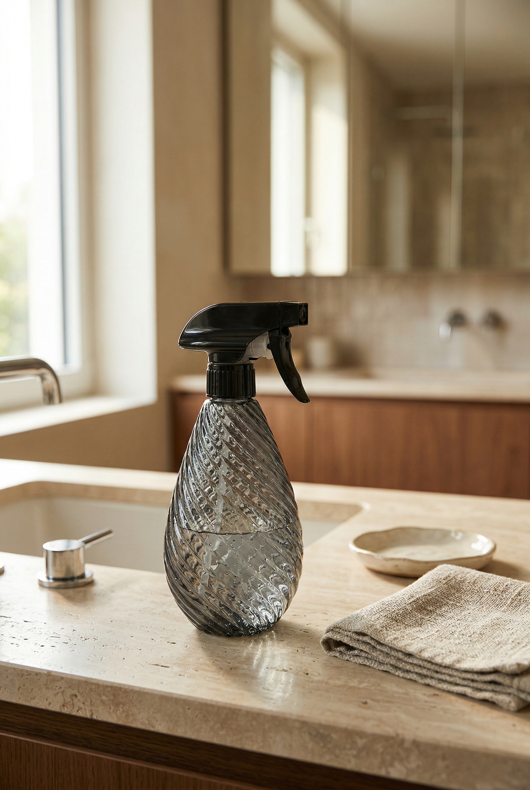 500 ML Çizgili Sprey Başlıklı Cam Sabunluk / Temizlik Şişesi