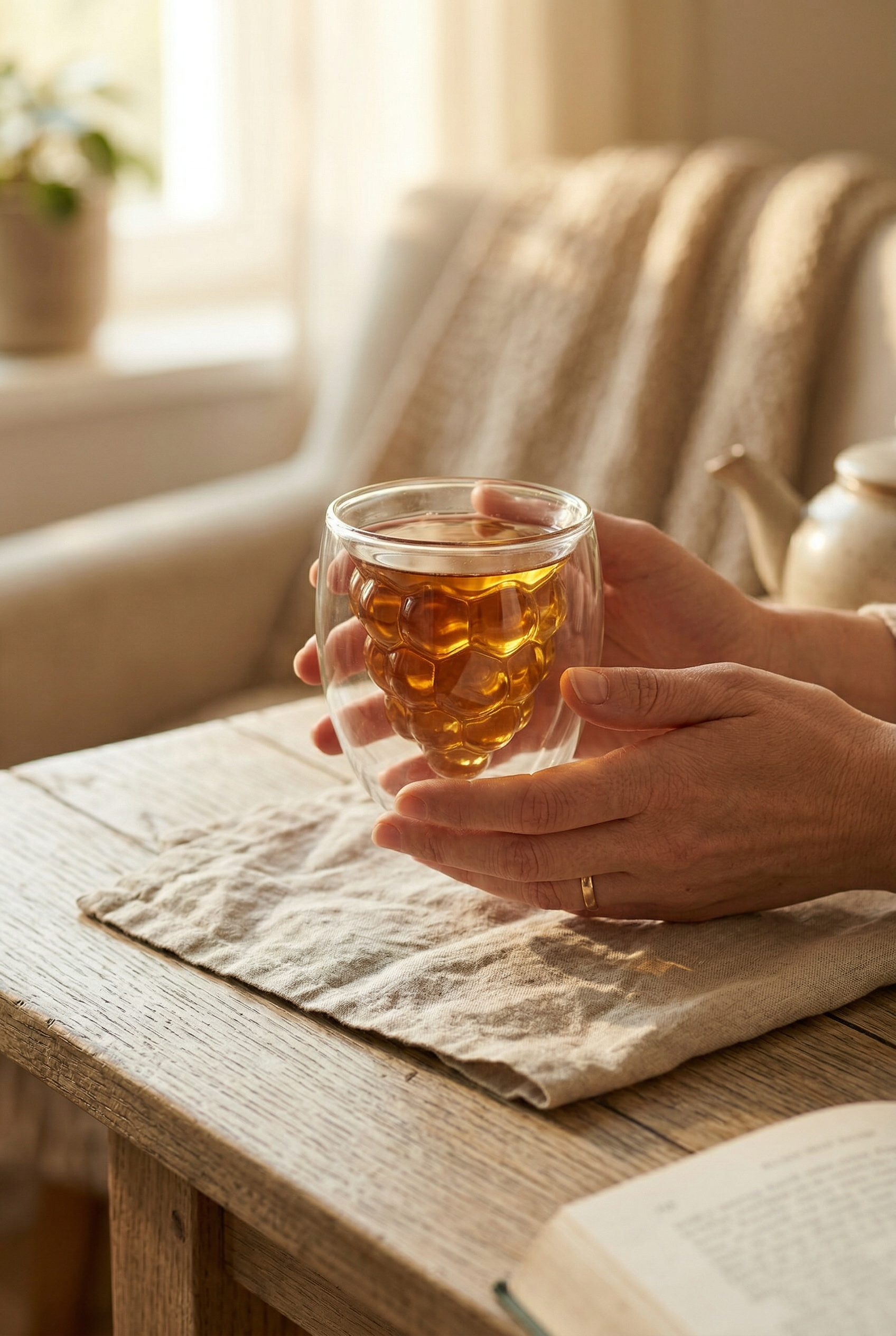 Üzüm Detaylı Çift Cidarlı Cam Bardak - 200 Ml