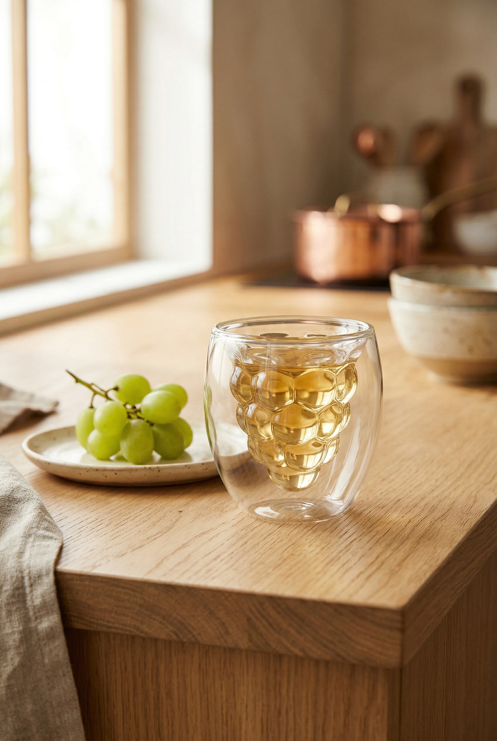 Üzüm Detaylı Çift Cidarlı Cam Bardak - 200 Ml