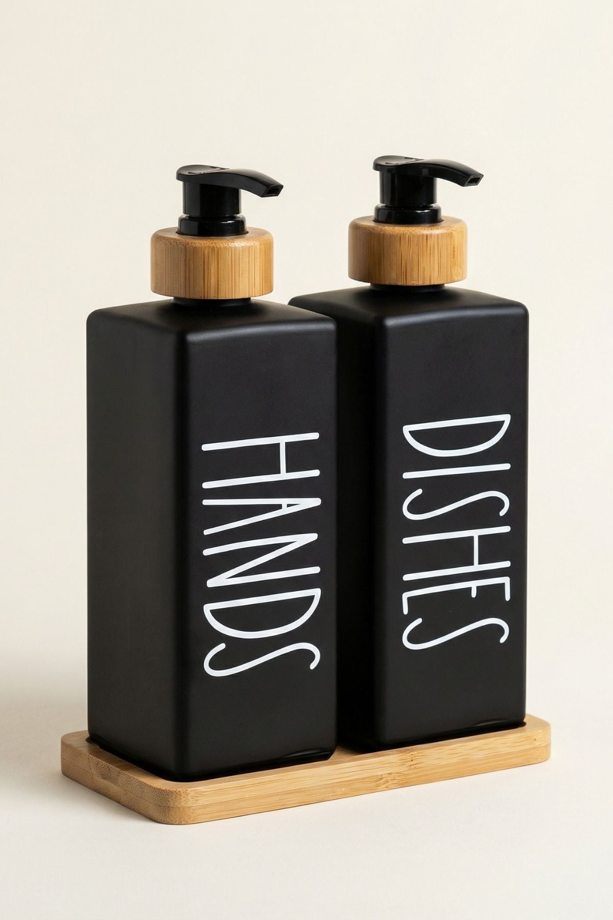 2'li Bambu Standlı Cam Sıvı Sabunluk - Siyah