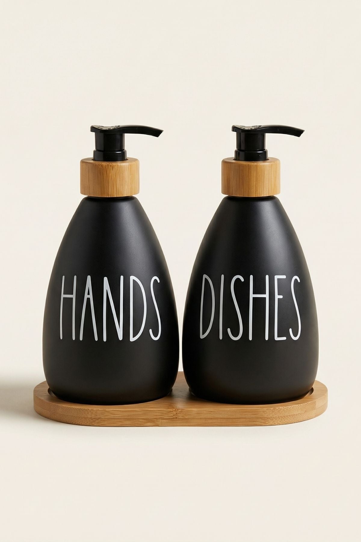 2'li Bambu Standlı Cam Sıvı Sabunluk - Siyah