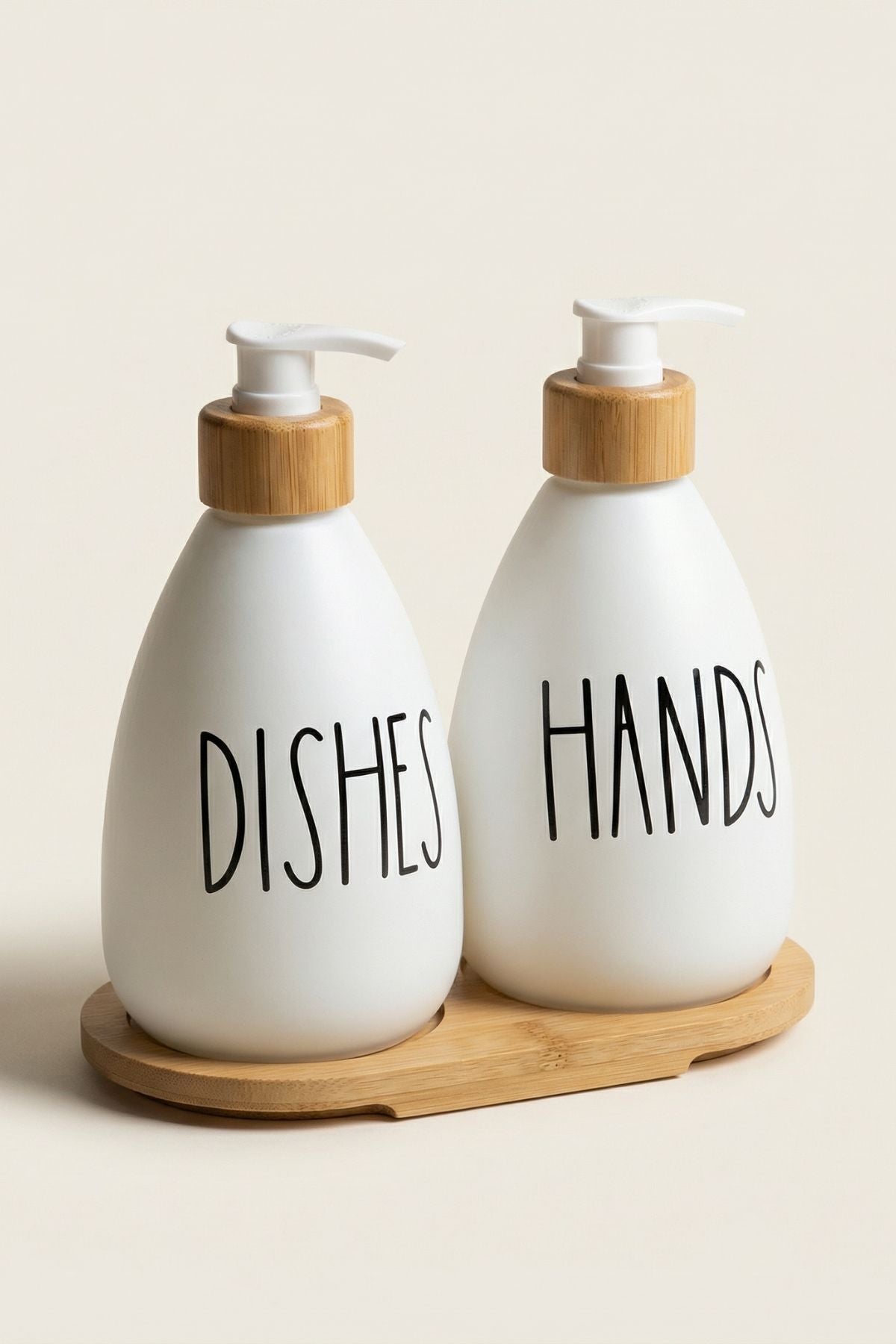 2'li Bambu Standlı Cam Sıvı Sabunluk - Beyaz
