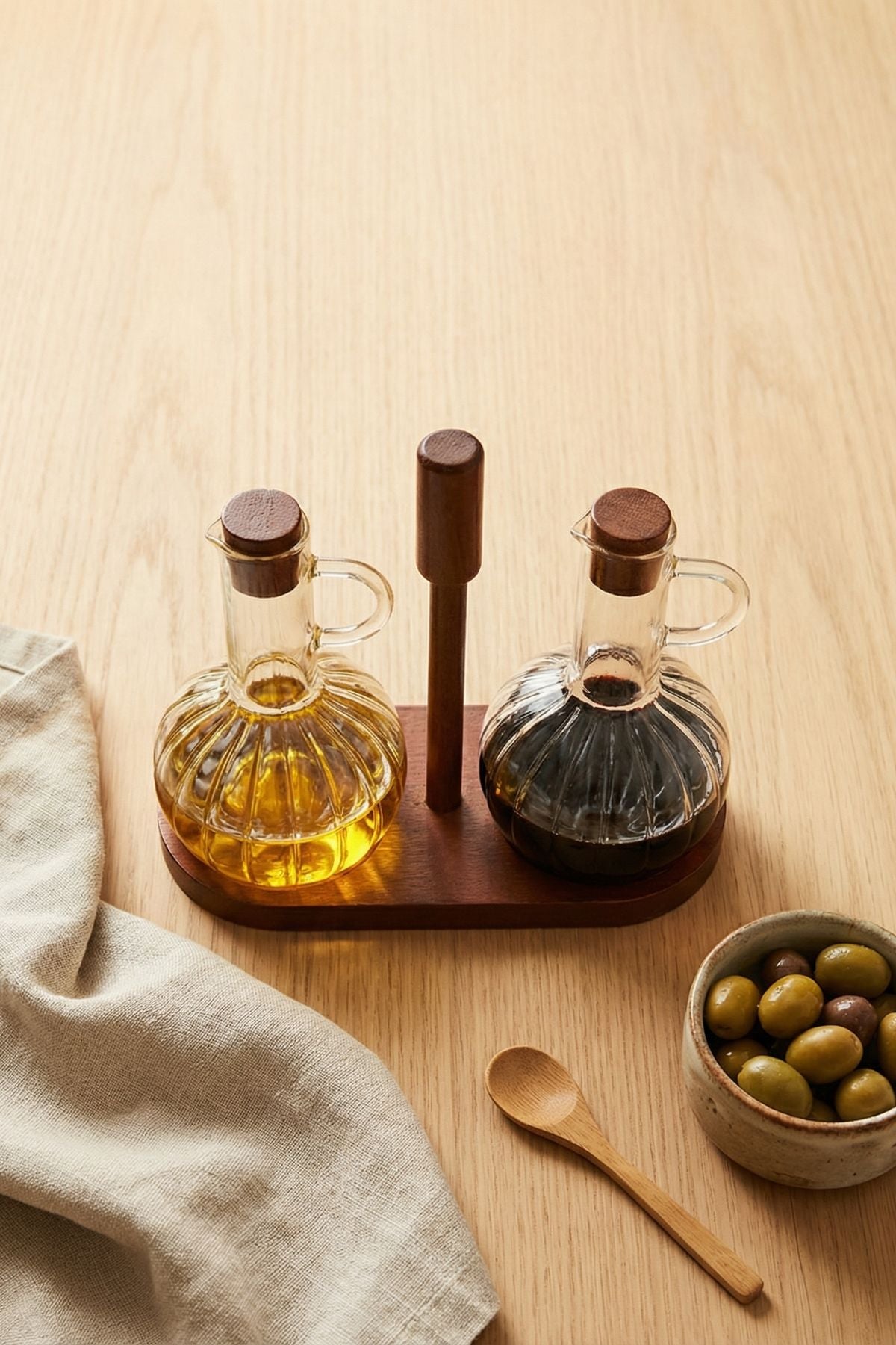 Akasya Kapaklı 2'li Borosilikat Cam Yağlık & Sirkelik Seti (350 ML x 2)