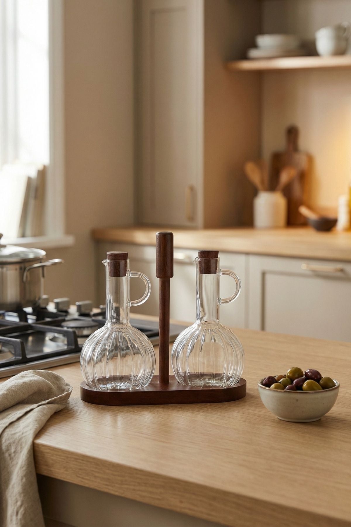 Akasya Kapaklı 2'li Borosilikat Cam Yağlık & Sirkelik Seti (350 ML x 2)