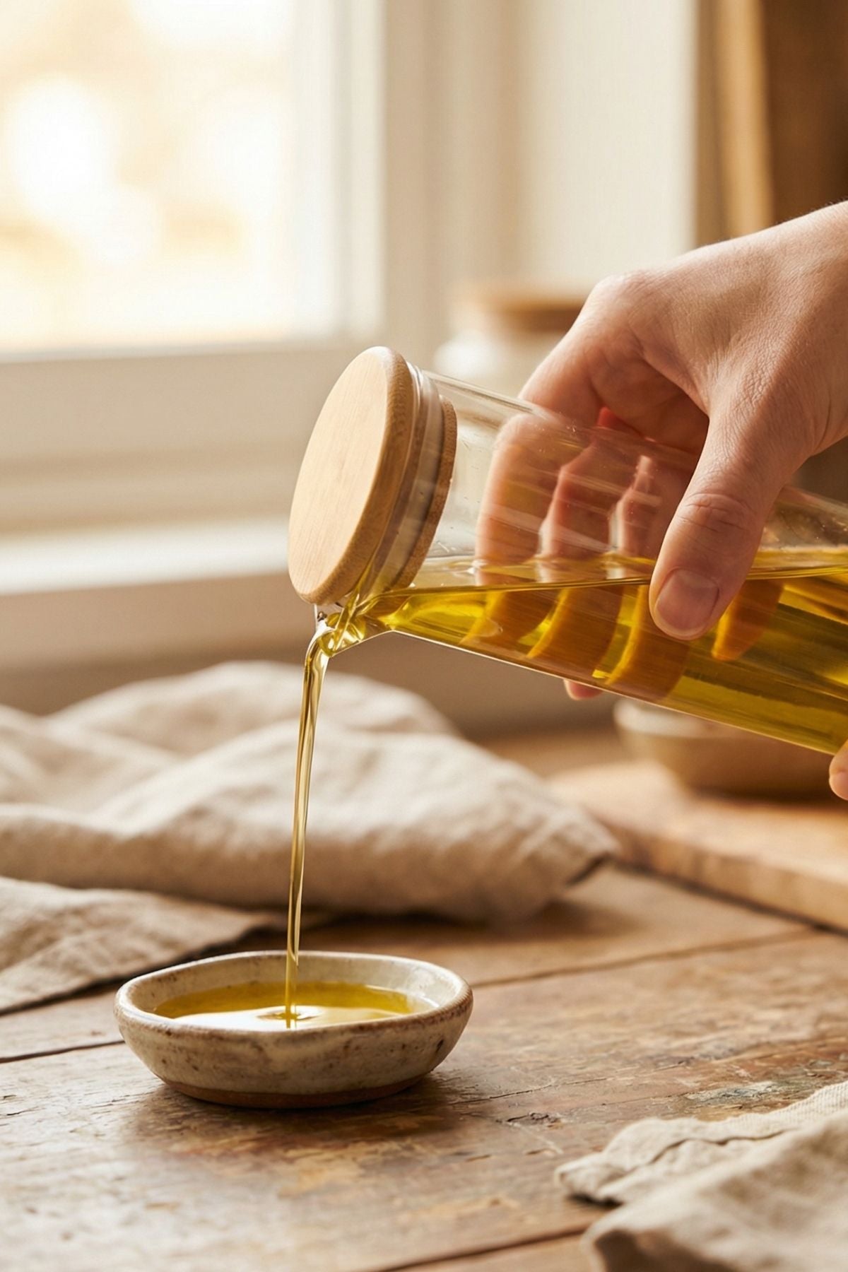 400 ML Borosilikat Cam Yağlık – Bambu Kapaklı