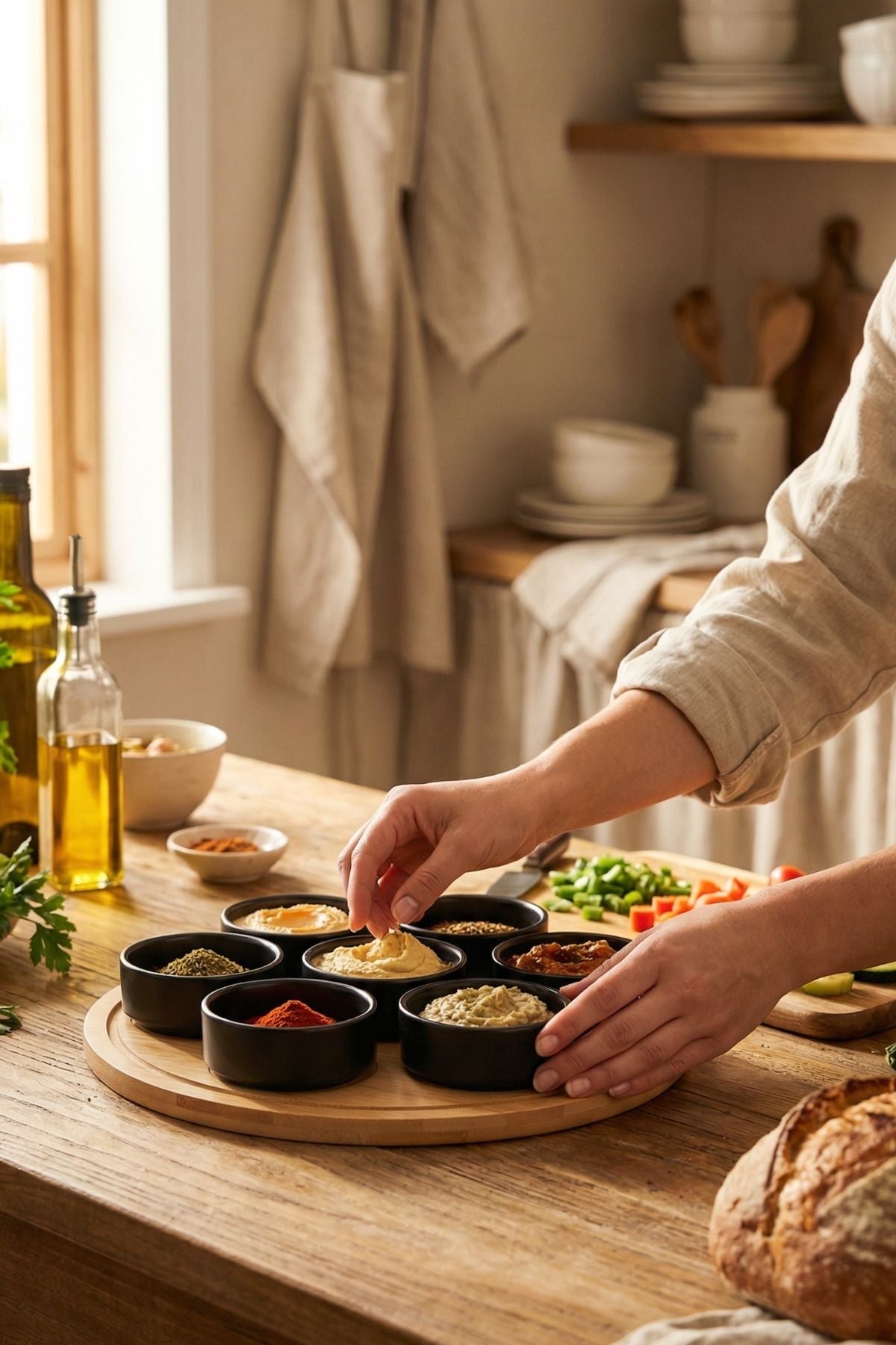 9 Parça Bambu Tepsili Sosluk & Çerezlik Seti