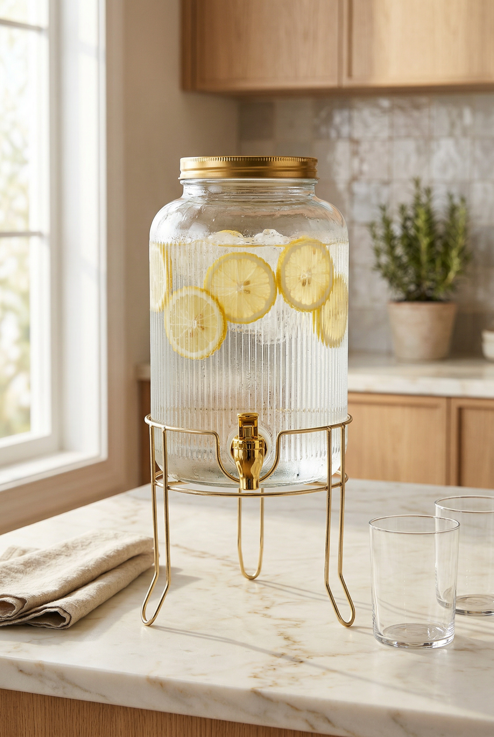 4 Litre Gold Detaylı Cam Sebil – Musluklu & Standlı Şerbetlik