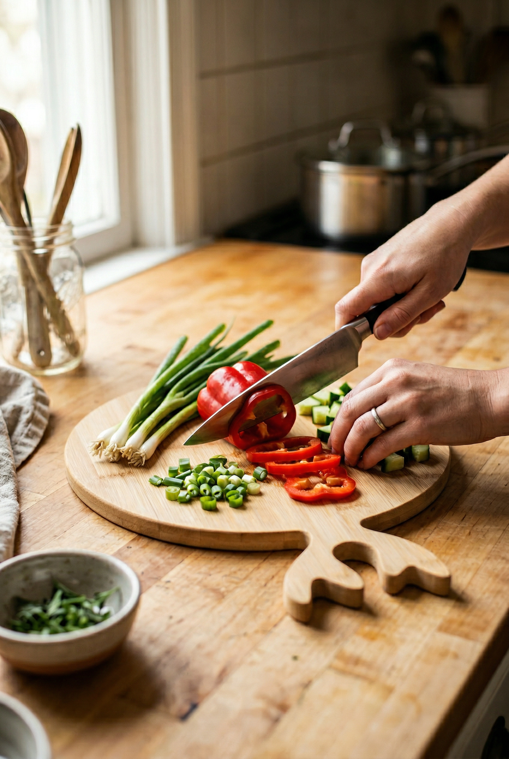 Geyik Dekorlu Bambu Kesim Panosu - (38x28cm)