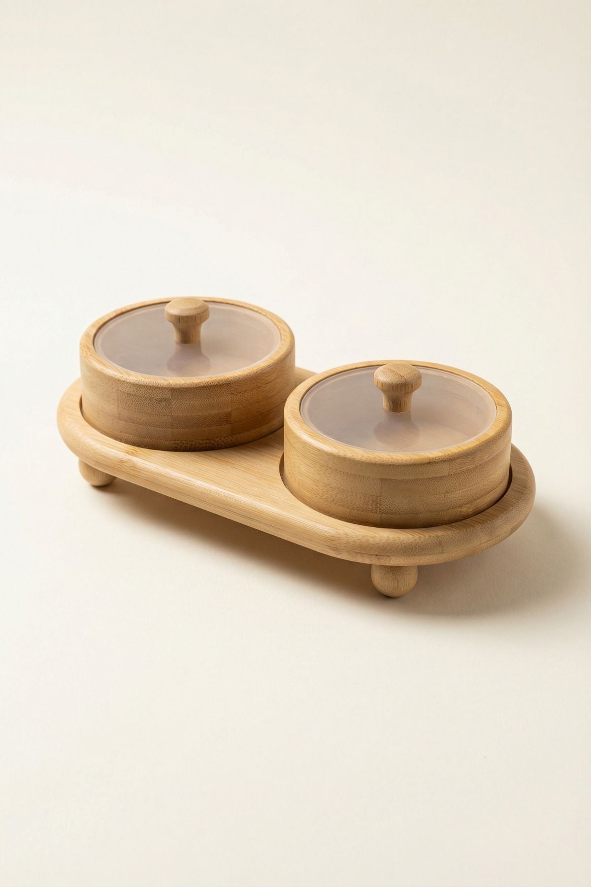 2'li Bambu Kapaklı Kahvaltılık & Çerezlik - Standlı