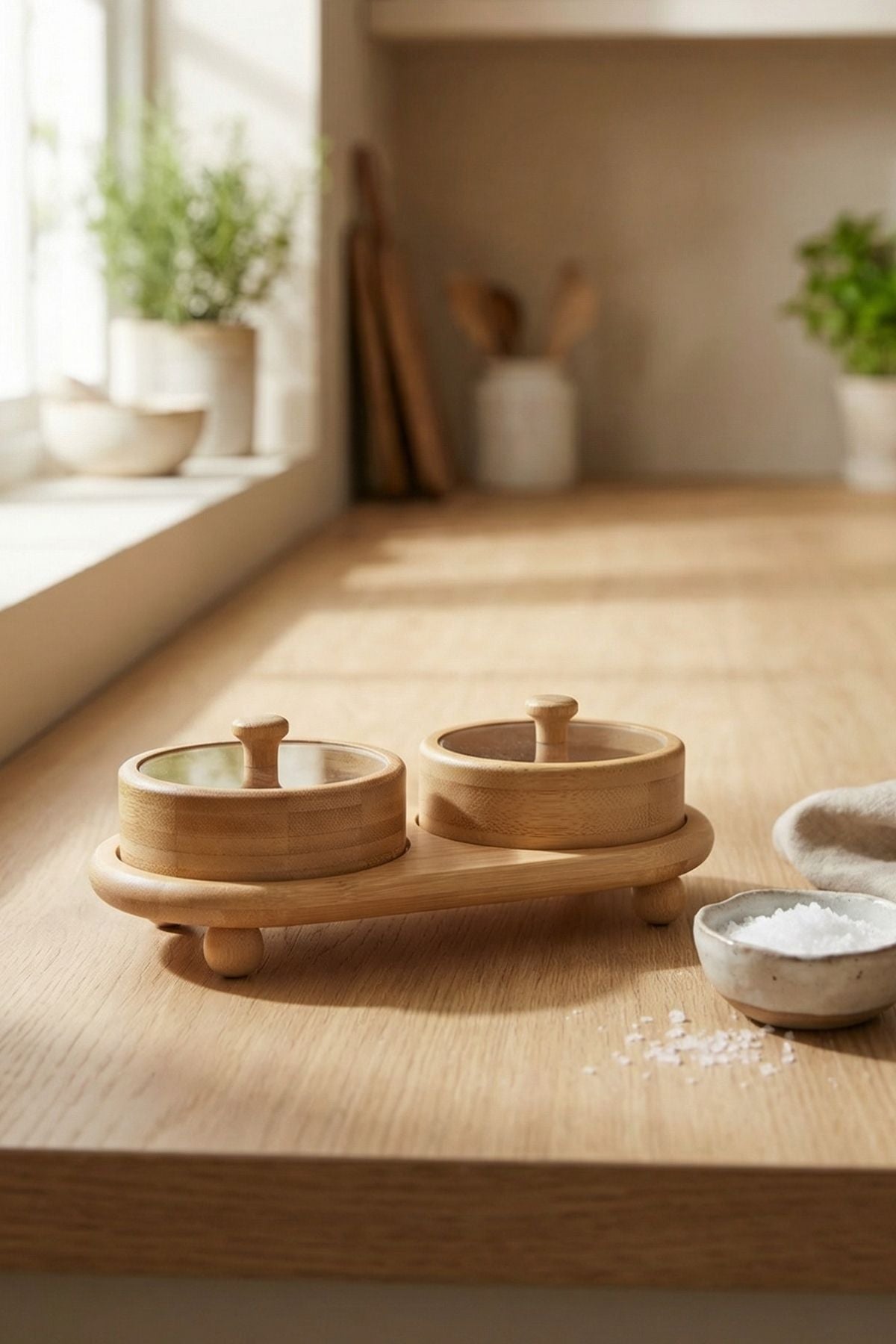 2'li Bambu Kapaklı Kahvaltılık & Çerezlik - Standlı