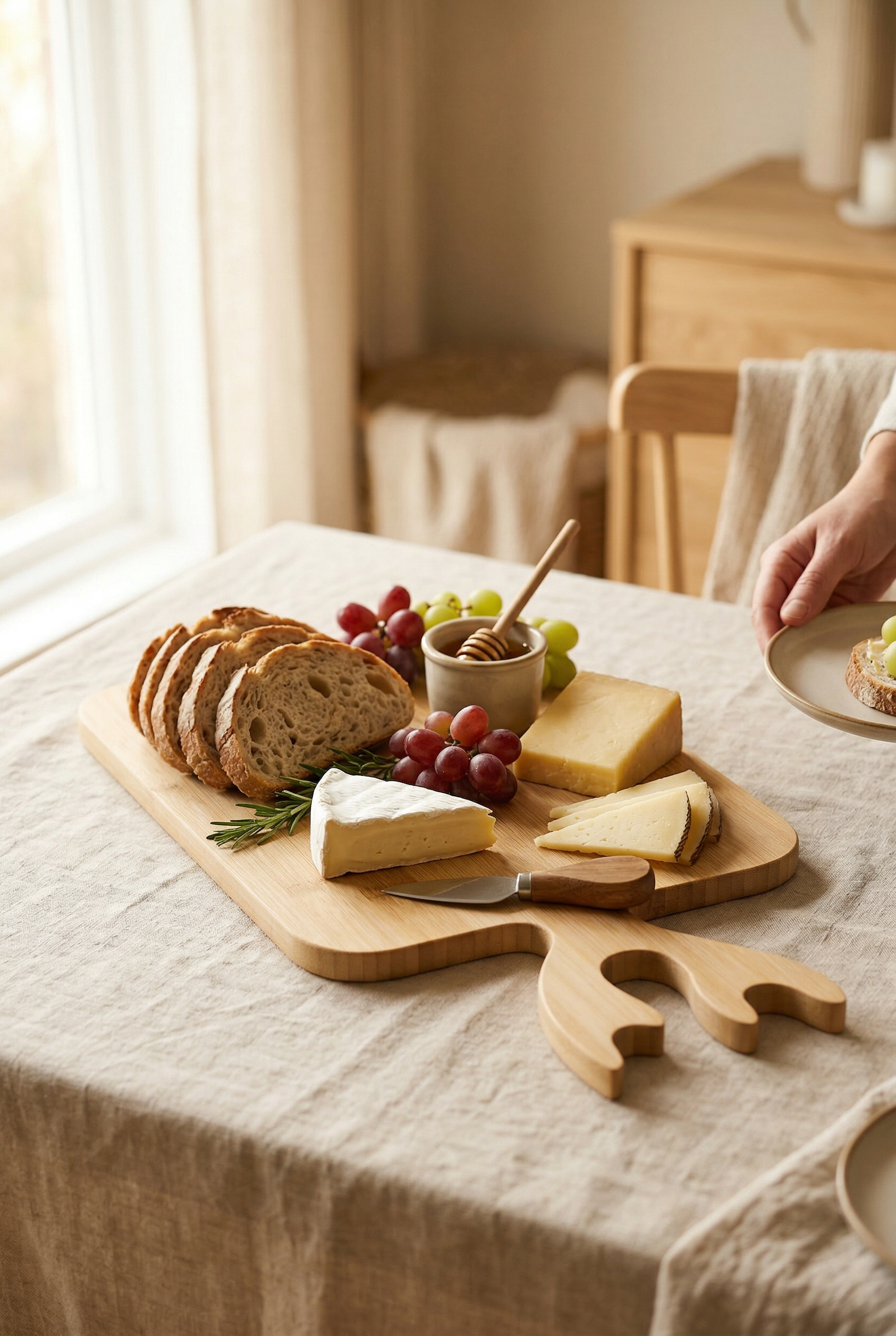 Geyik Dekorlu Dikdörtgen Bambu Kesim Panosu (37x20cm)