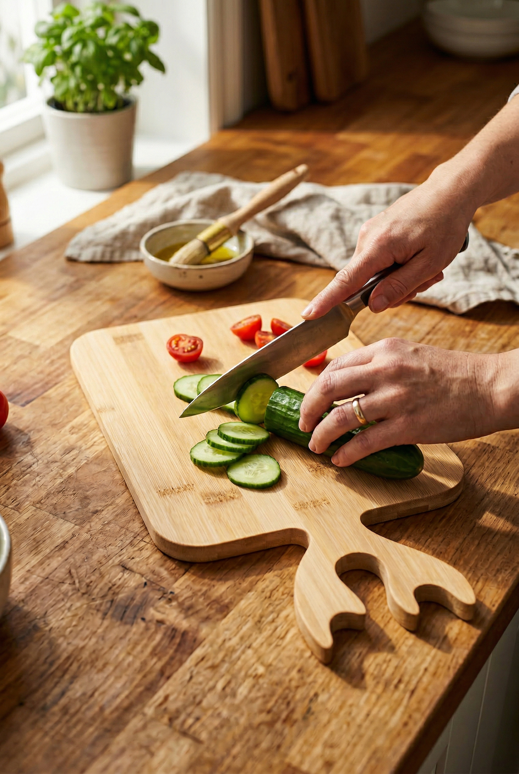Geyik Dekorlu Dikdörtgen Bambu Kesim Panosu (37x20cm)
