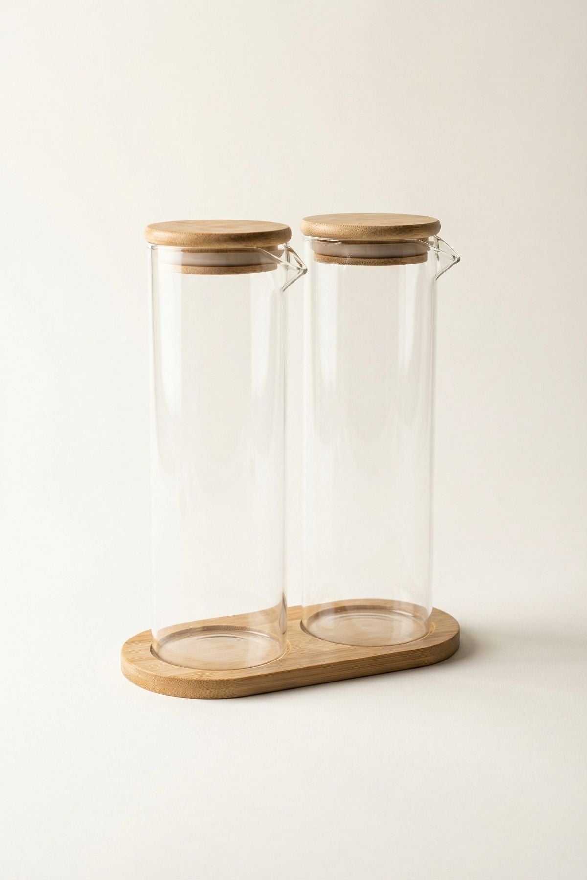 2’li Cam Yağlık & Sirkelik Seti – Bambu Kapaklı (Standlı)