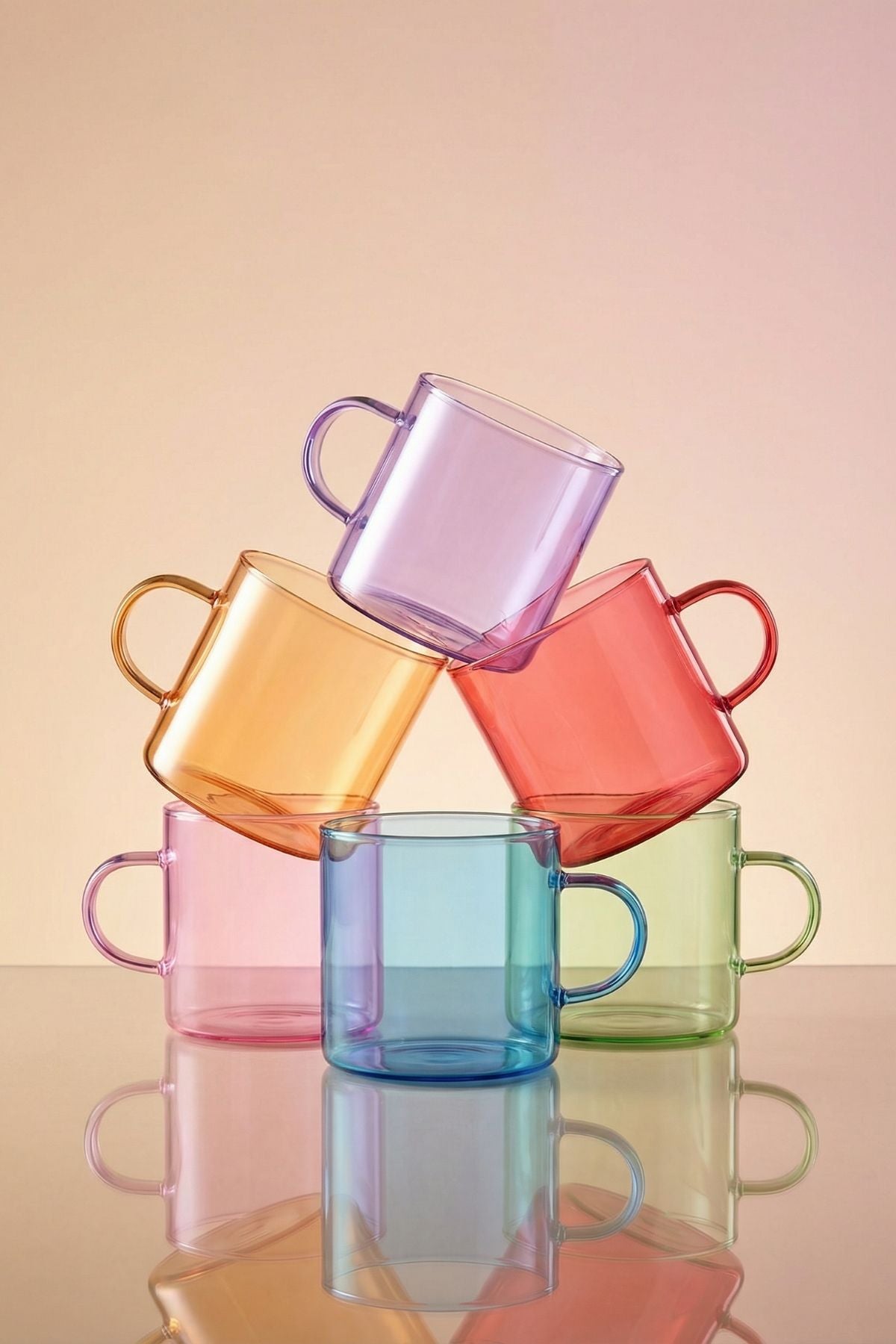 6'lı Renkli Borosilikat Cam Kahve Yanı Bardağı