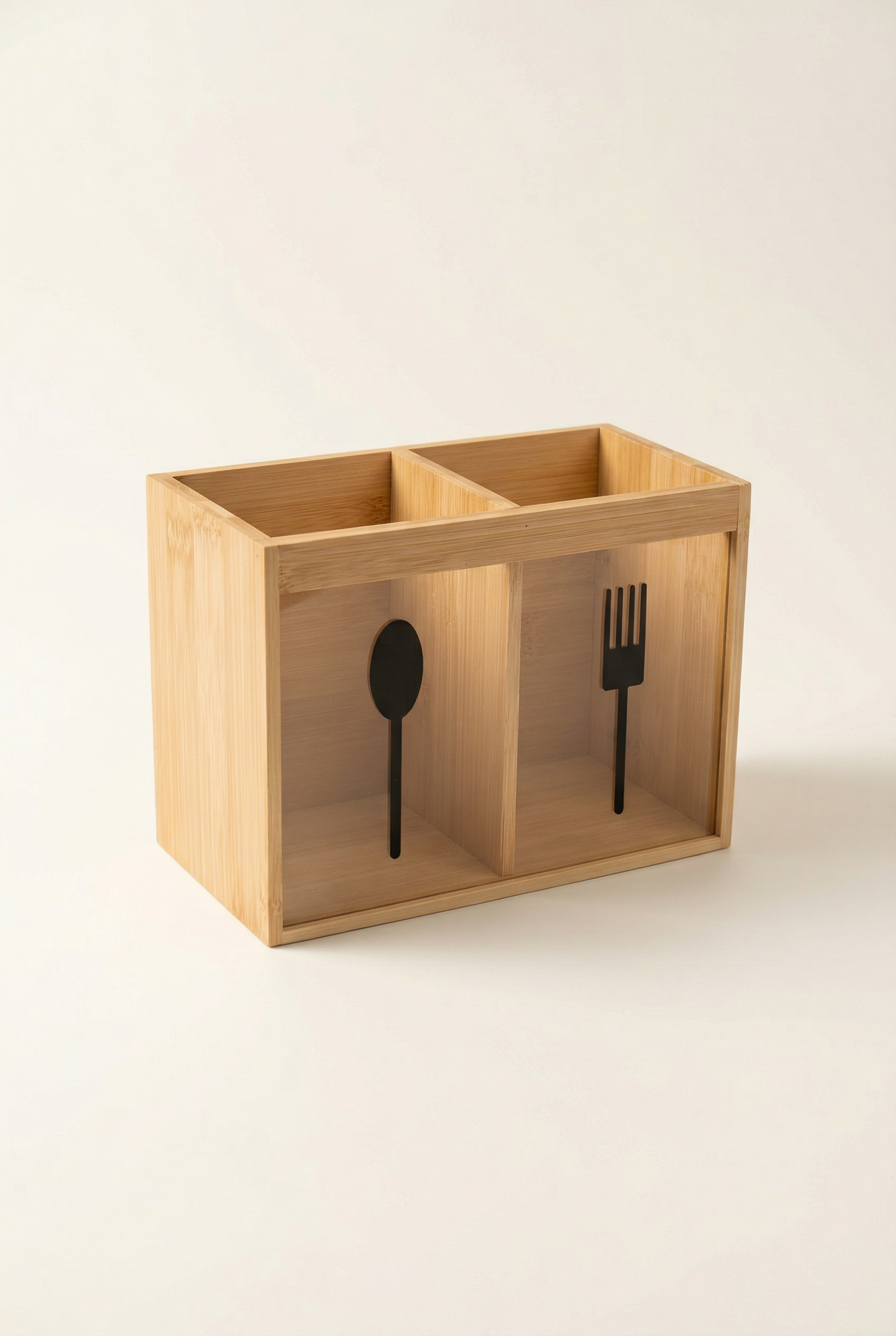 2 Bölmeli Bambu Kaşıklık (18x9x13 Cm)