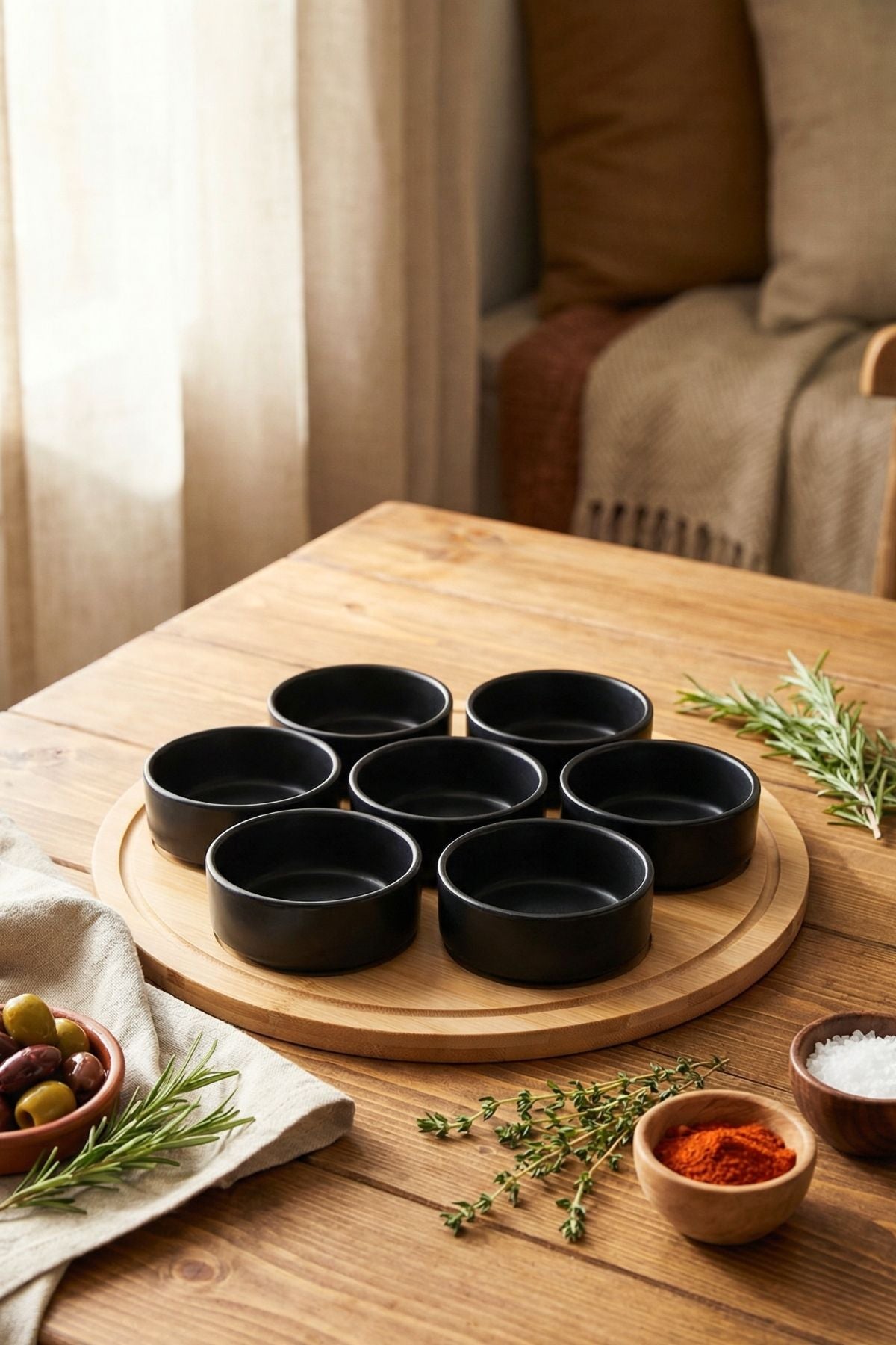 9 Parça Bambu Tepsili Sosluk & Çerezlik Seti