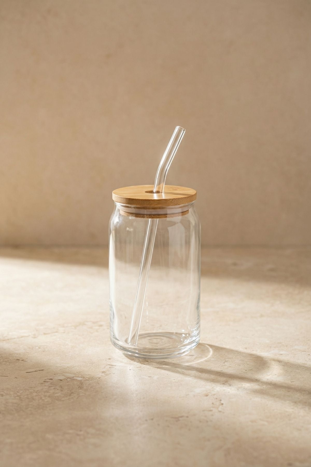 Bambu Kapaklı Pipetli Cam Bardak - 540 Ml