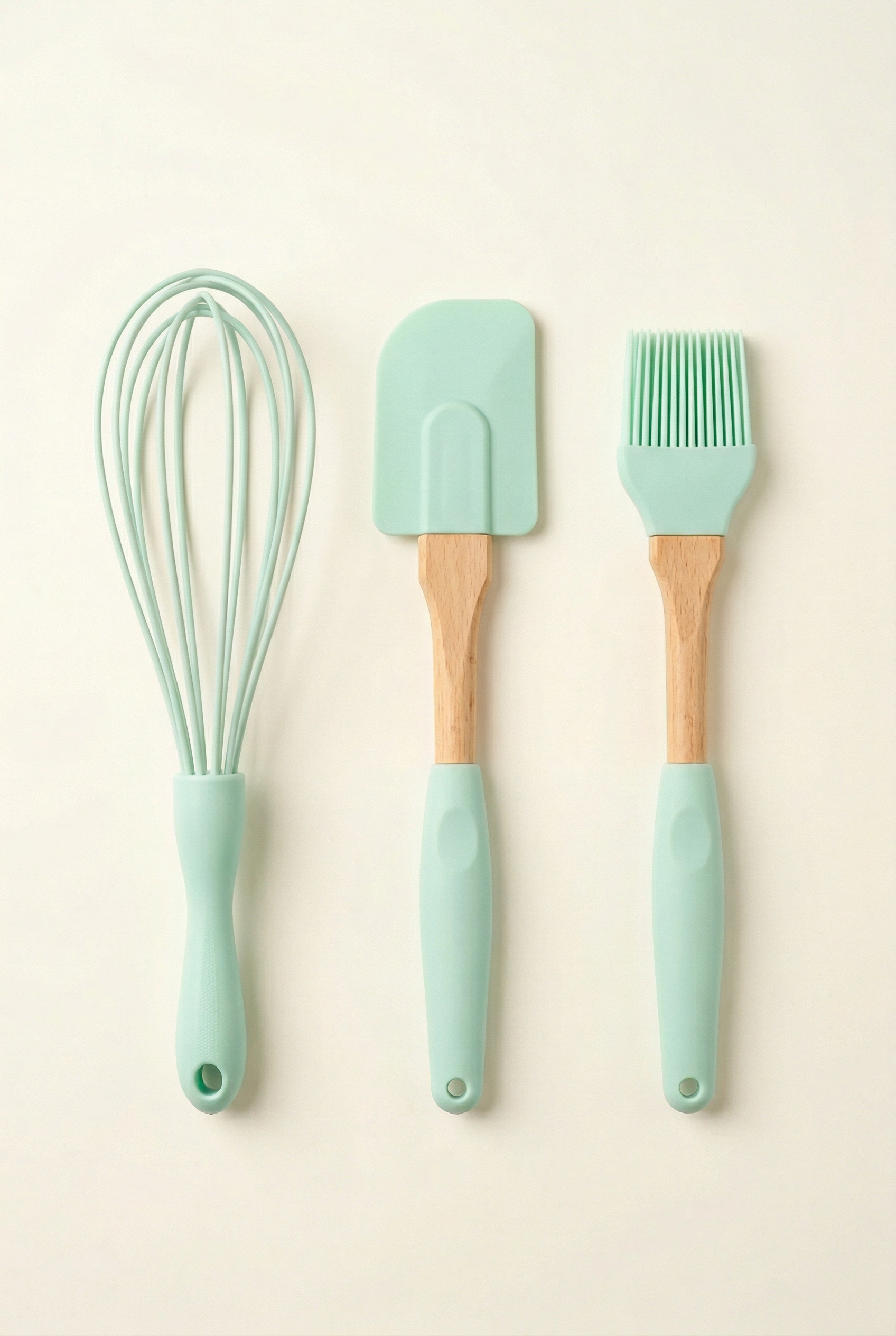 3’lü Silikon Mutfak Seti – Çırpıcı, Spatula ve Fırça - Yeşil