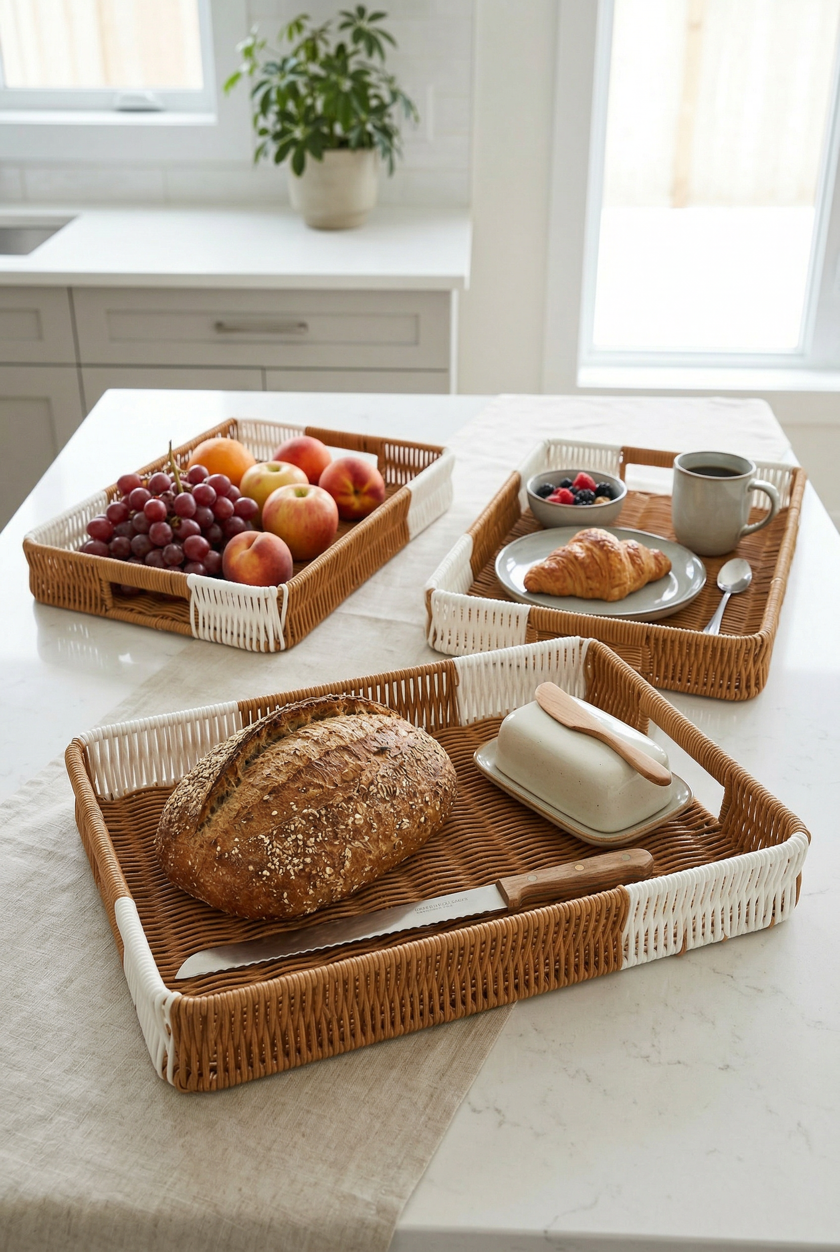 3'lü Dikdörtgen Rattan Sepet & Organizer / Büyük - Orta - Küçük