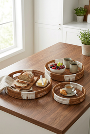 3'lü Yuvarlak Rattan Sepet & Organizer / Büyük - Orta - Küçük