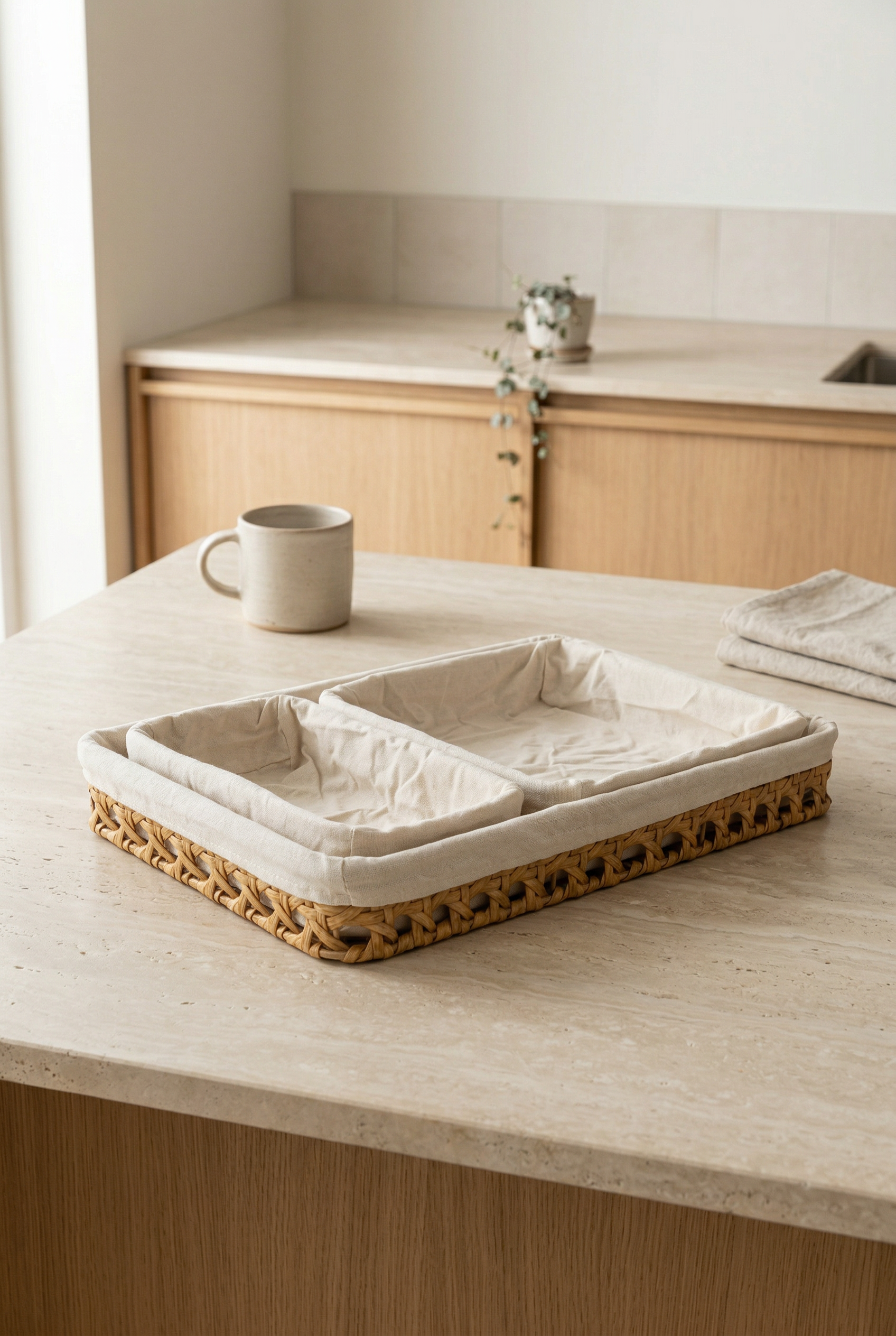 3'lü Bezli Rattan Sepet