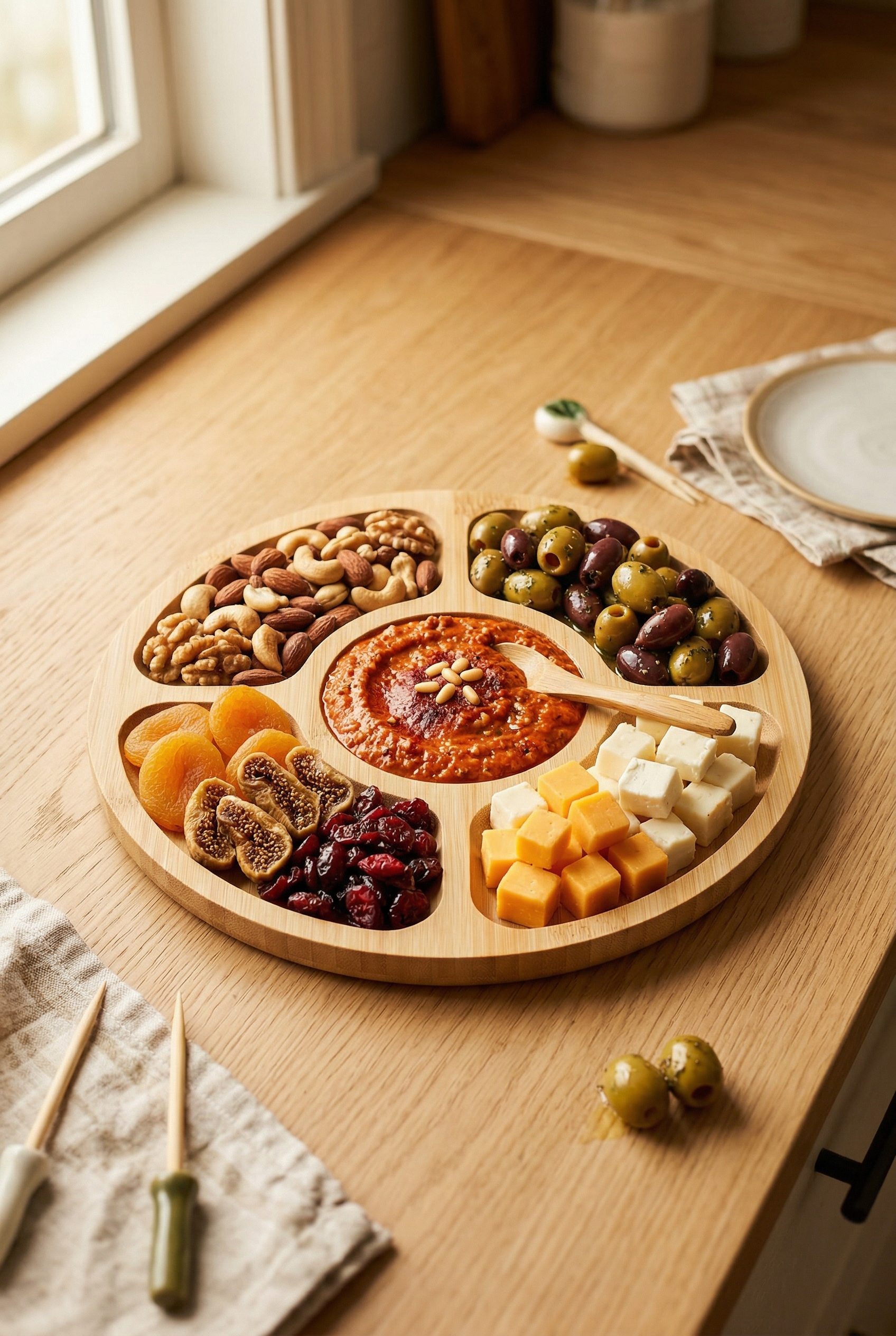 5 Bölmeli Bambu Sunumluk