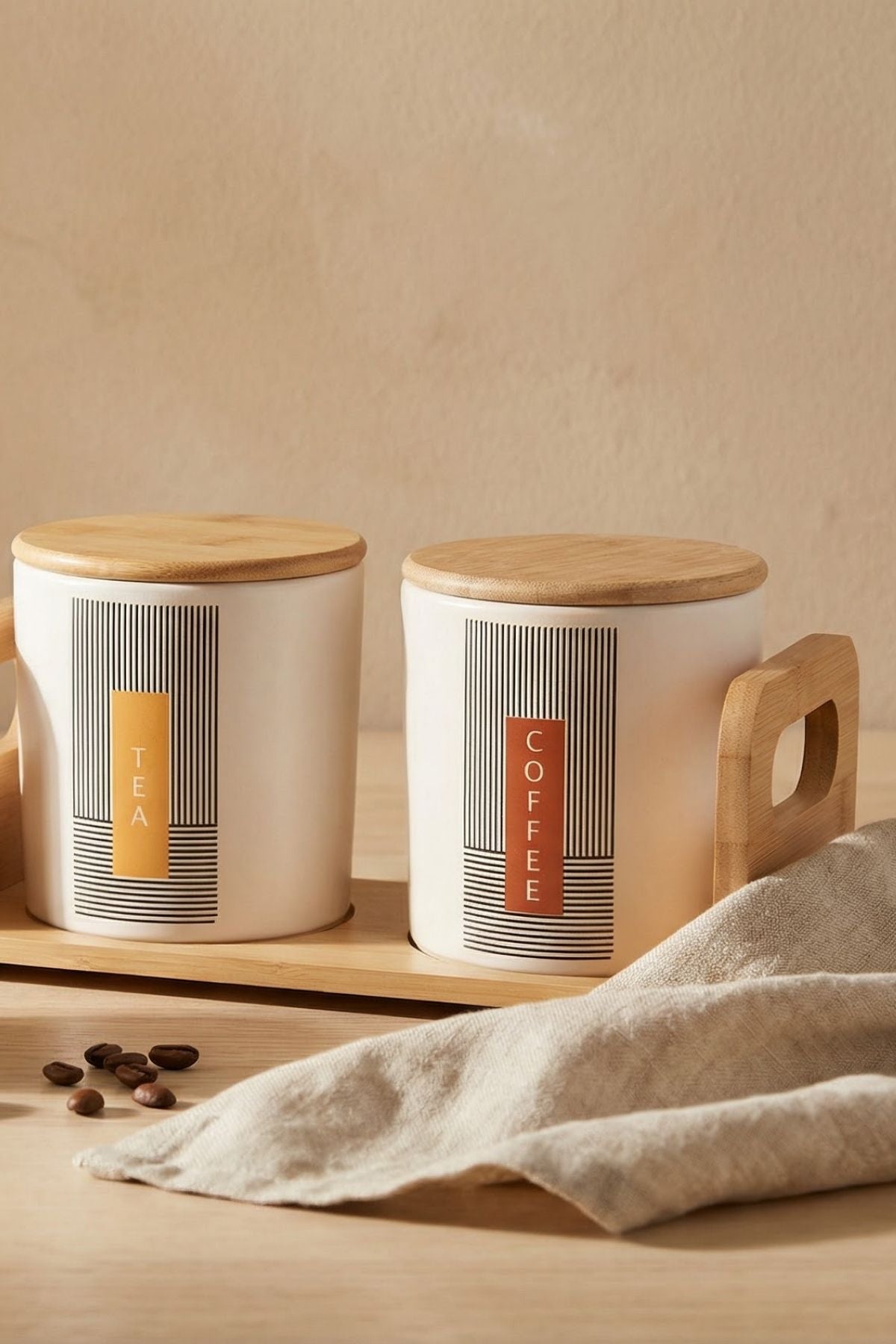 Bambu Standlı 2'li Seramik Baharat Takımı, Baharat Seti