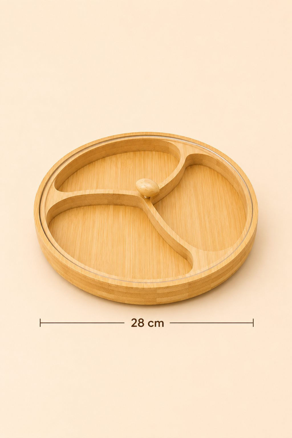 28 Cm 3 Bölmeli Bambu Sunumluk