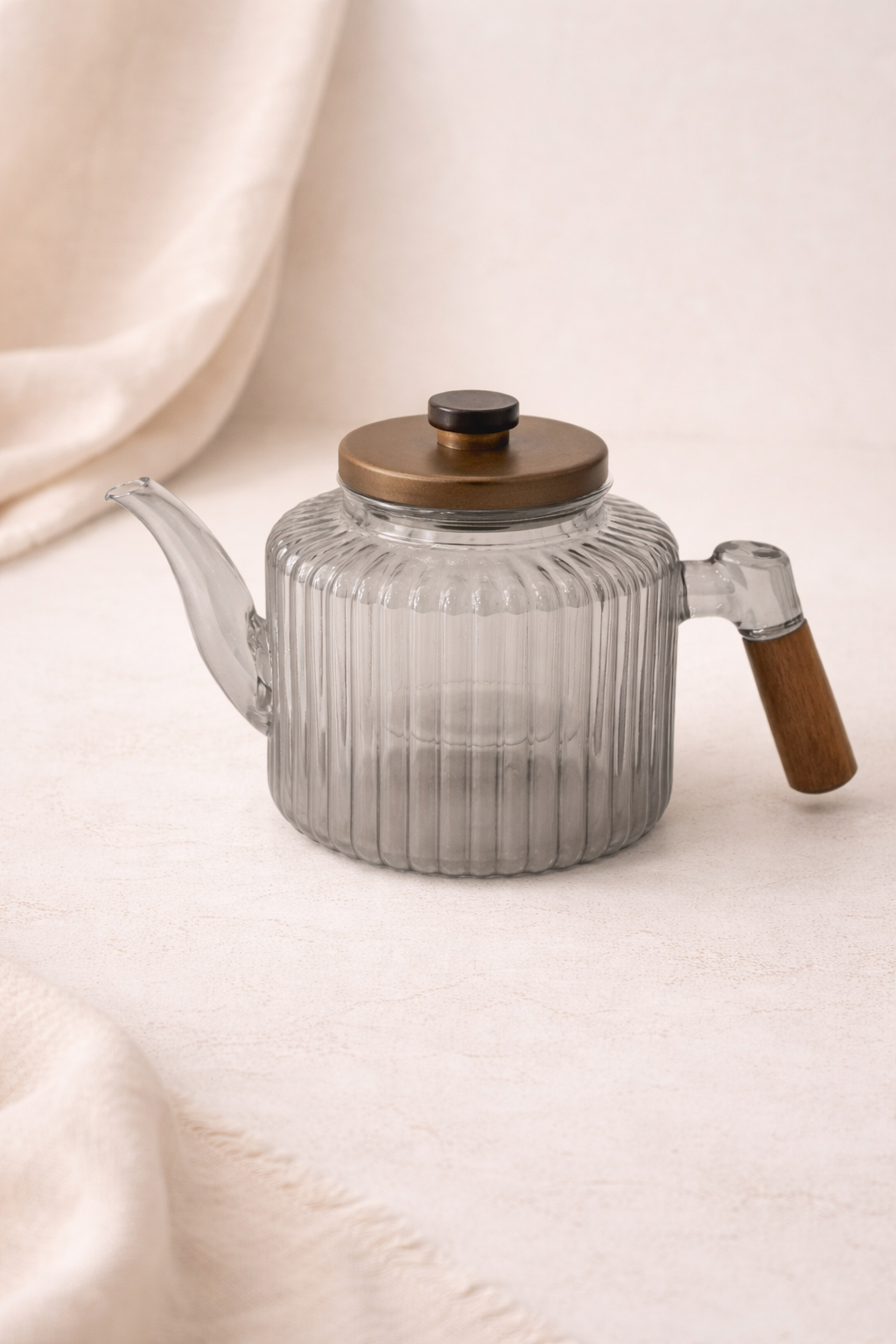 Akasya Tasarımlı Rölyefli Borosilikat Cam Demlik