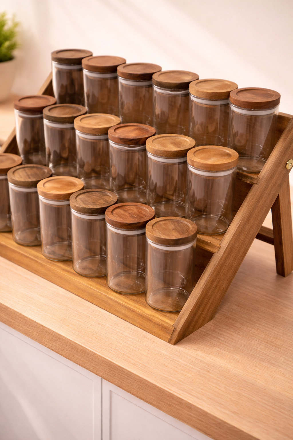 Akasya Standlı 18'li Cam Baharat Takımı (140 Ml x 18)