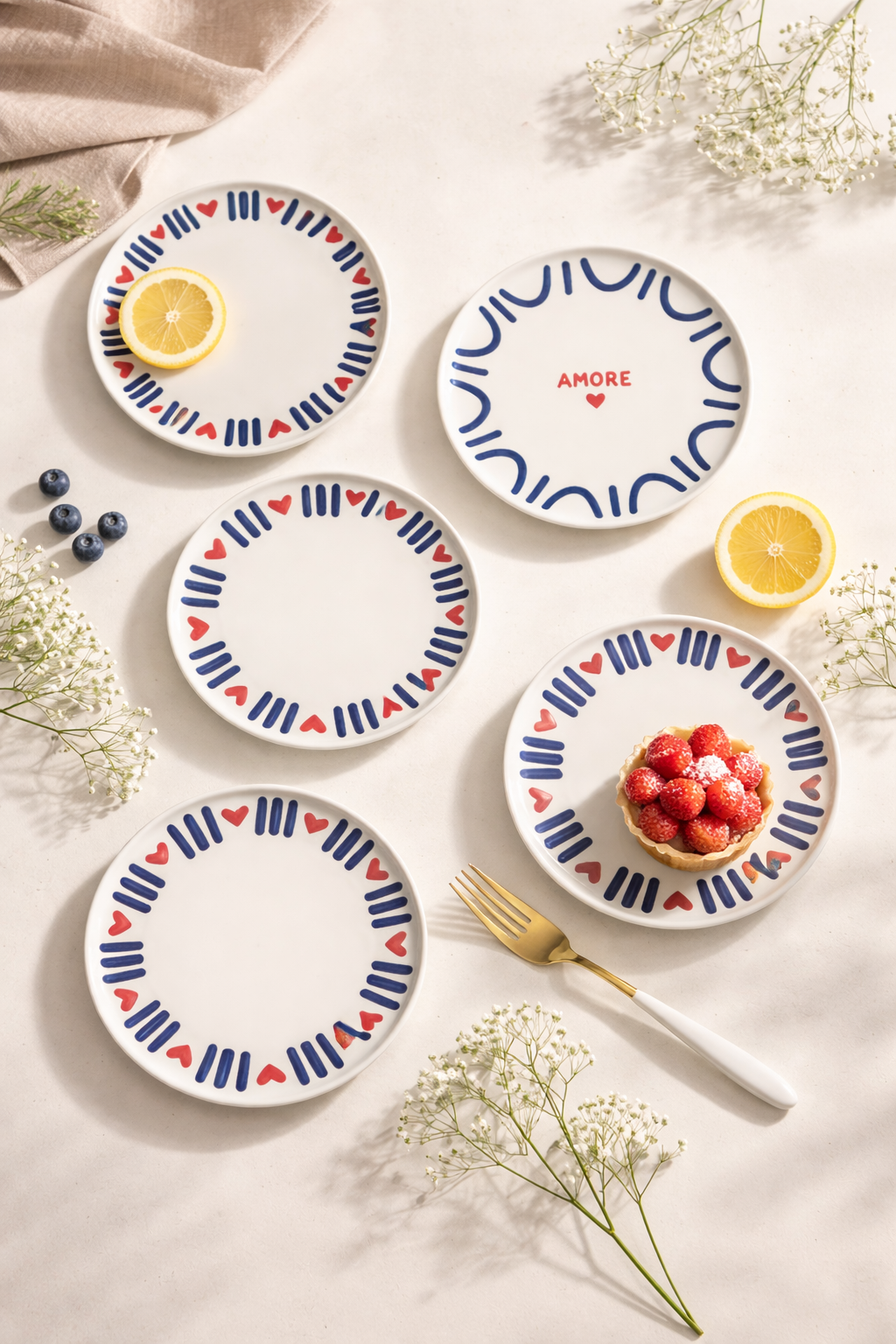 Amore Serisi 6'lı Pasta Tabağı - 20 Cm