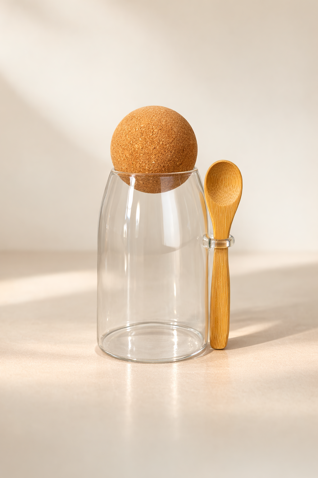 750 Ml Mantar Kapaklı Kaşıklı Cam Kavanoz - 15 Cm