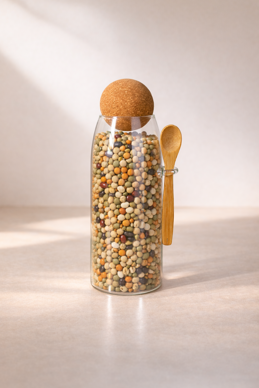 1300 Ml Mantar Kapaklı Kaşıklı Cam Kavanoz - 25 Cm