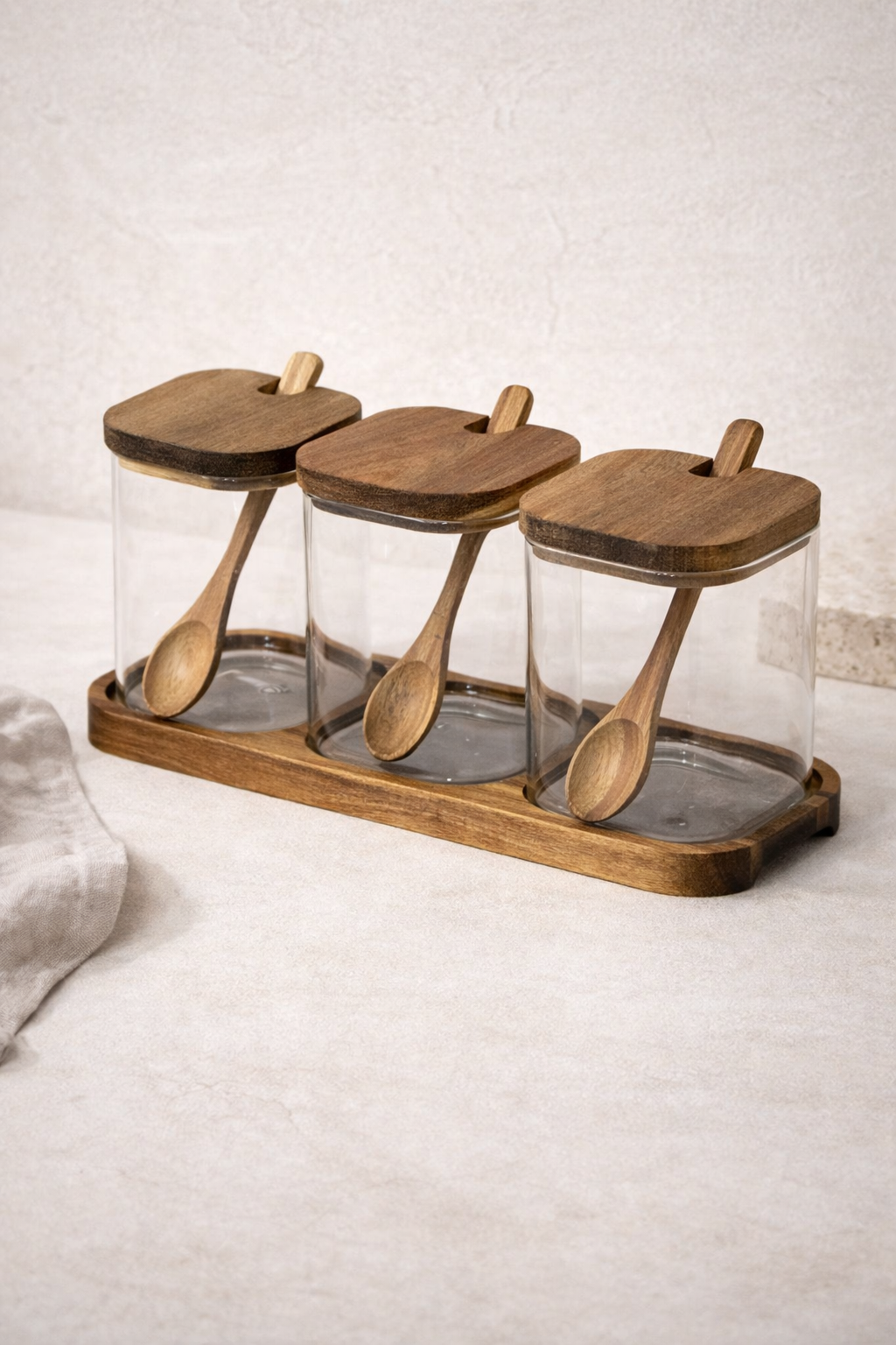 Akasya Standlı Kaşıklı 3'lü Baharat Seti (350 Ml x 3)