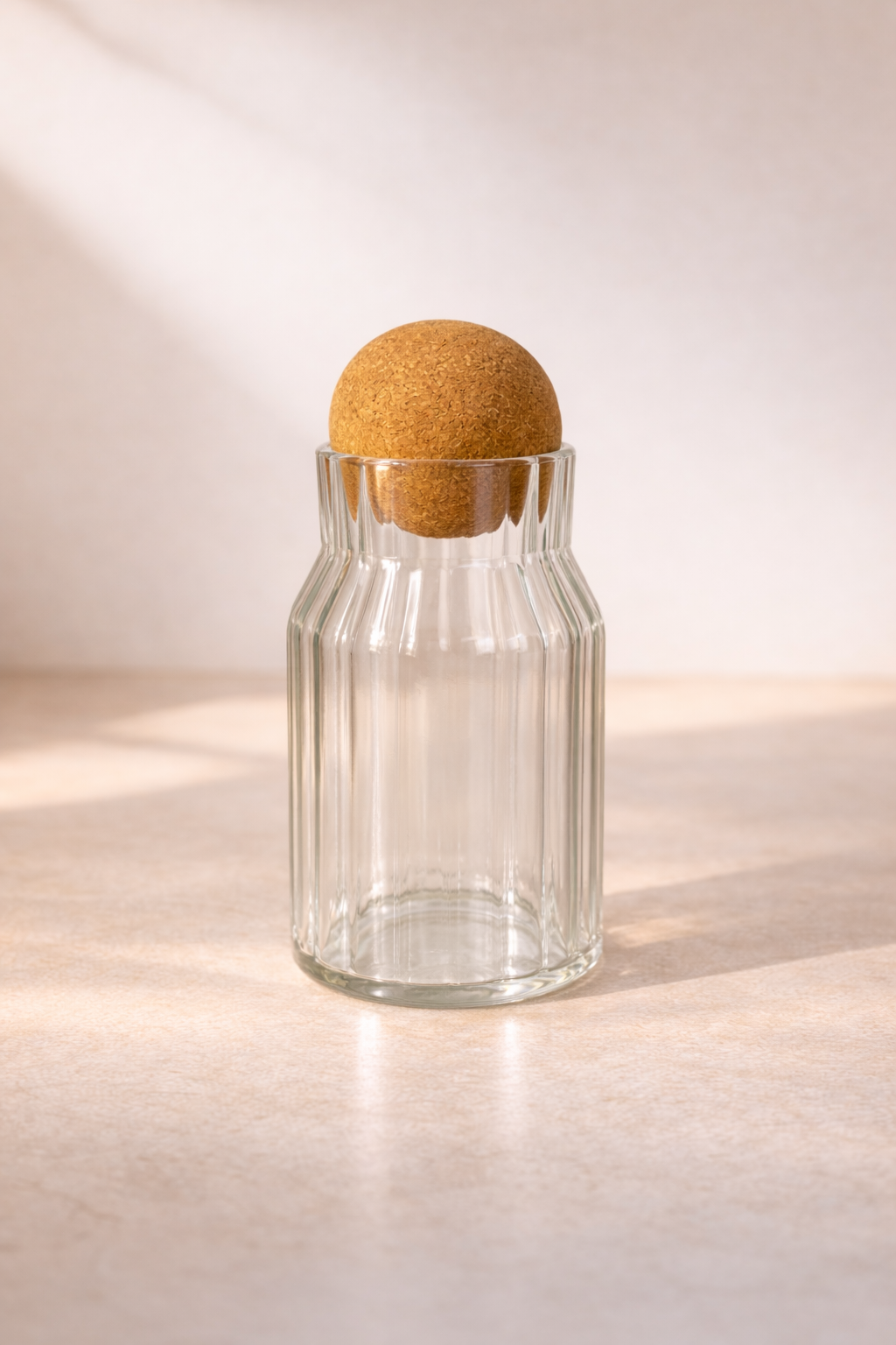 560 Ml Mantar Kapaklı Çizgili Cam Kavanoz - 16 Cm
