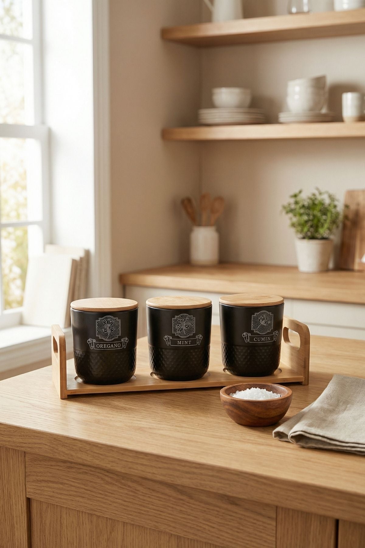 Bambu Standlı 3'lü Baharat Takımı Pera