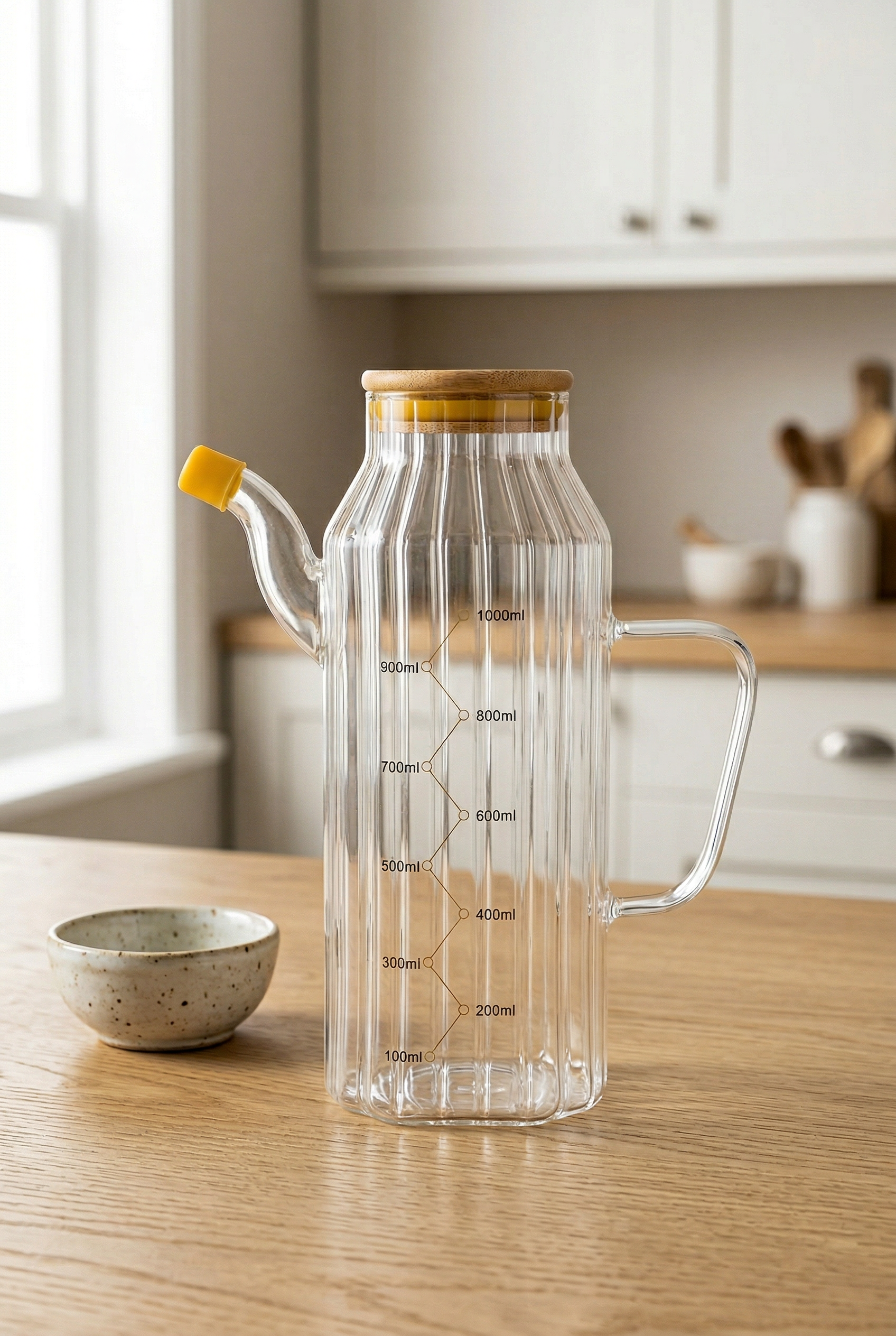 1 Litre Ölçekli Borosilikat Cam Yağdanlık