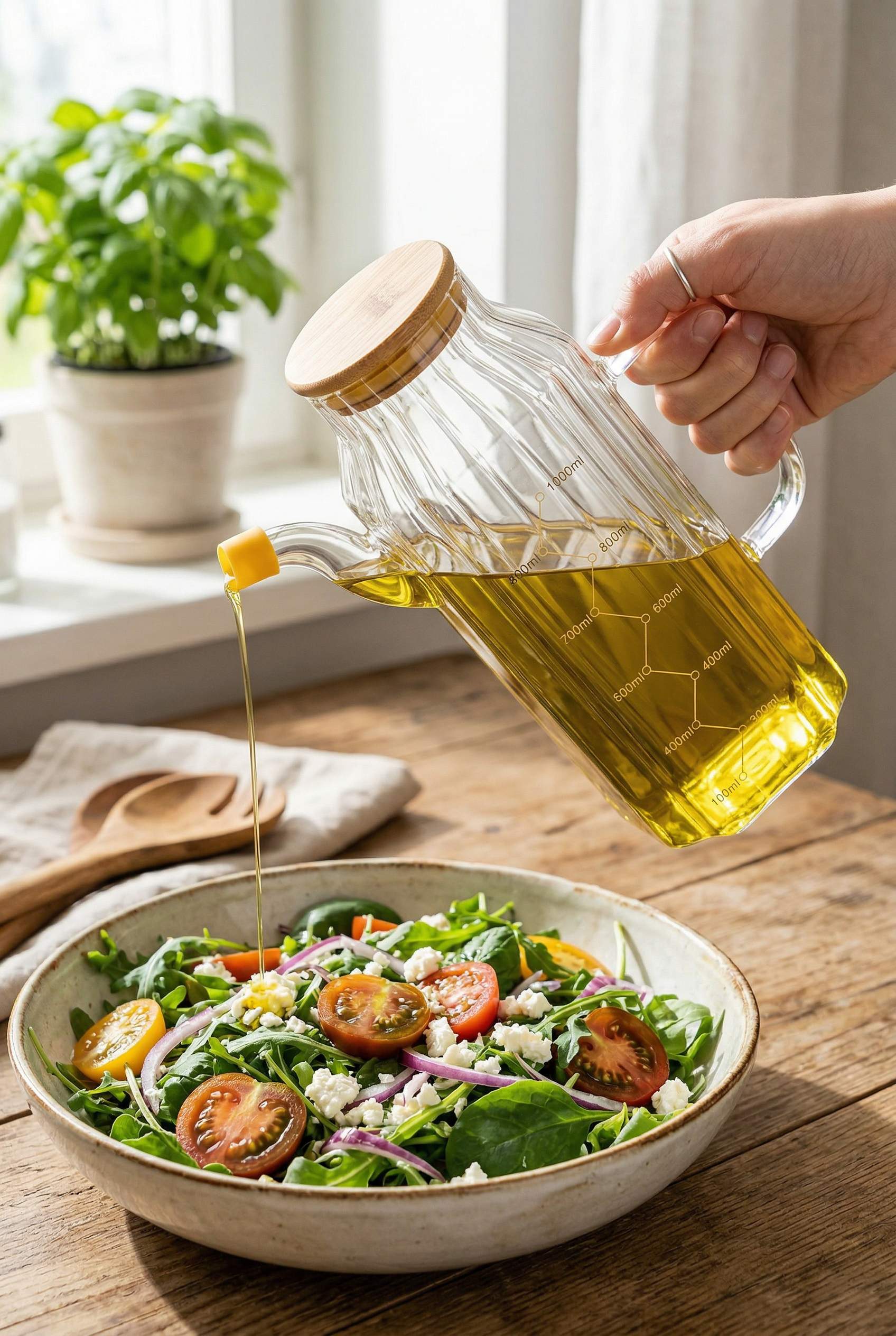 1 Litre Ölçekli Borosilikat Cam Yağdanlık