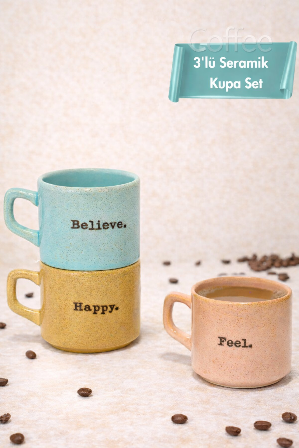3'lü Coffee Retro Kupa Bardak Set - 300 ML
