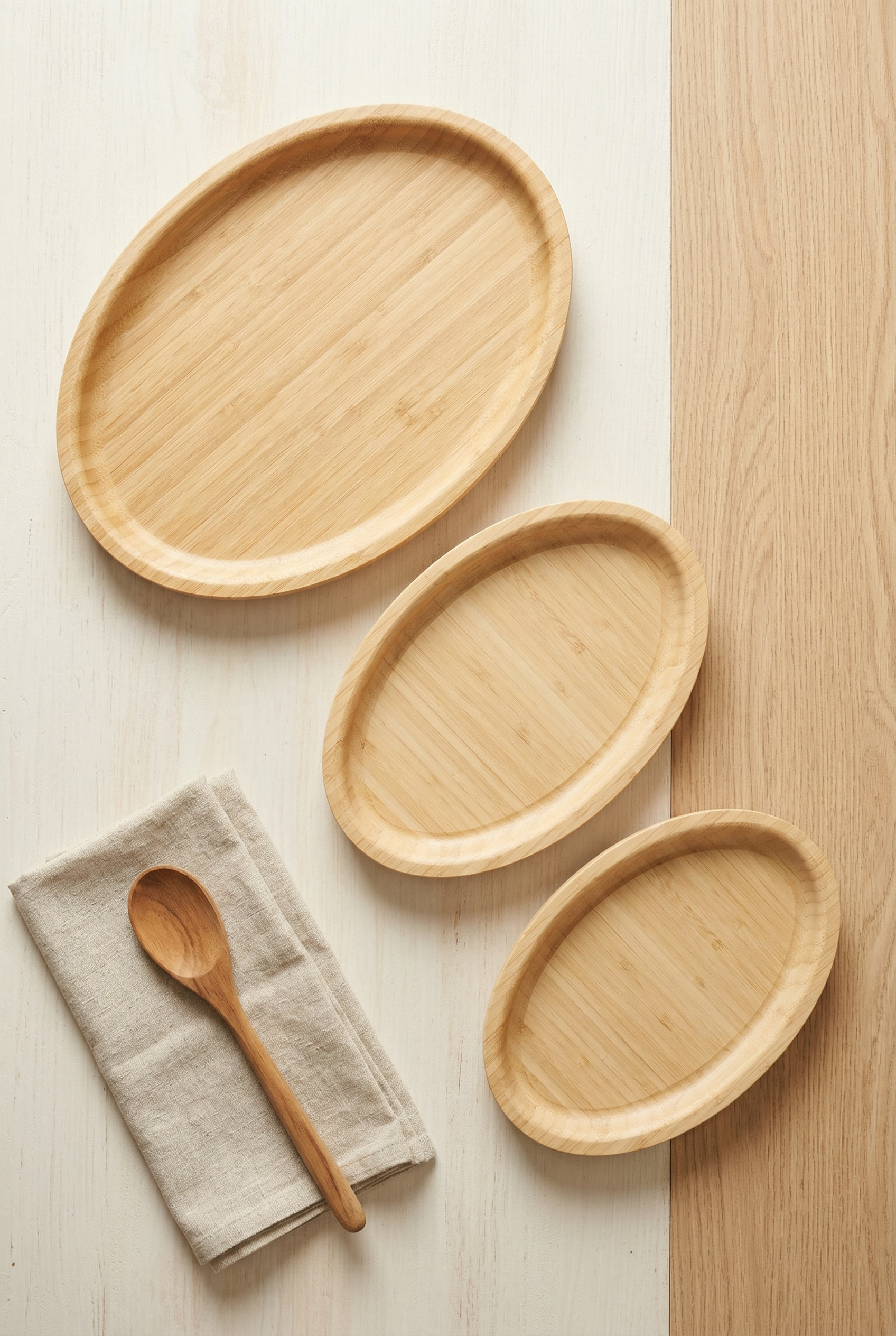 Bambu 3'lü Oval Tepsi Seti